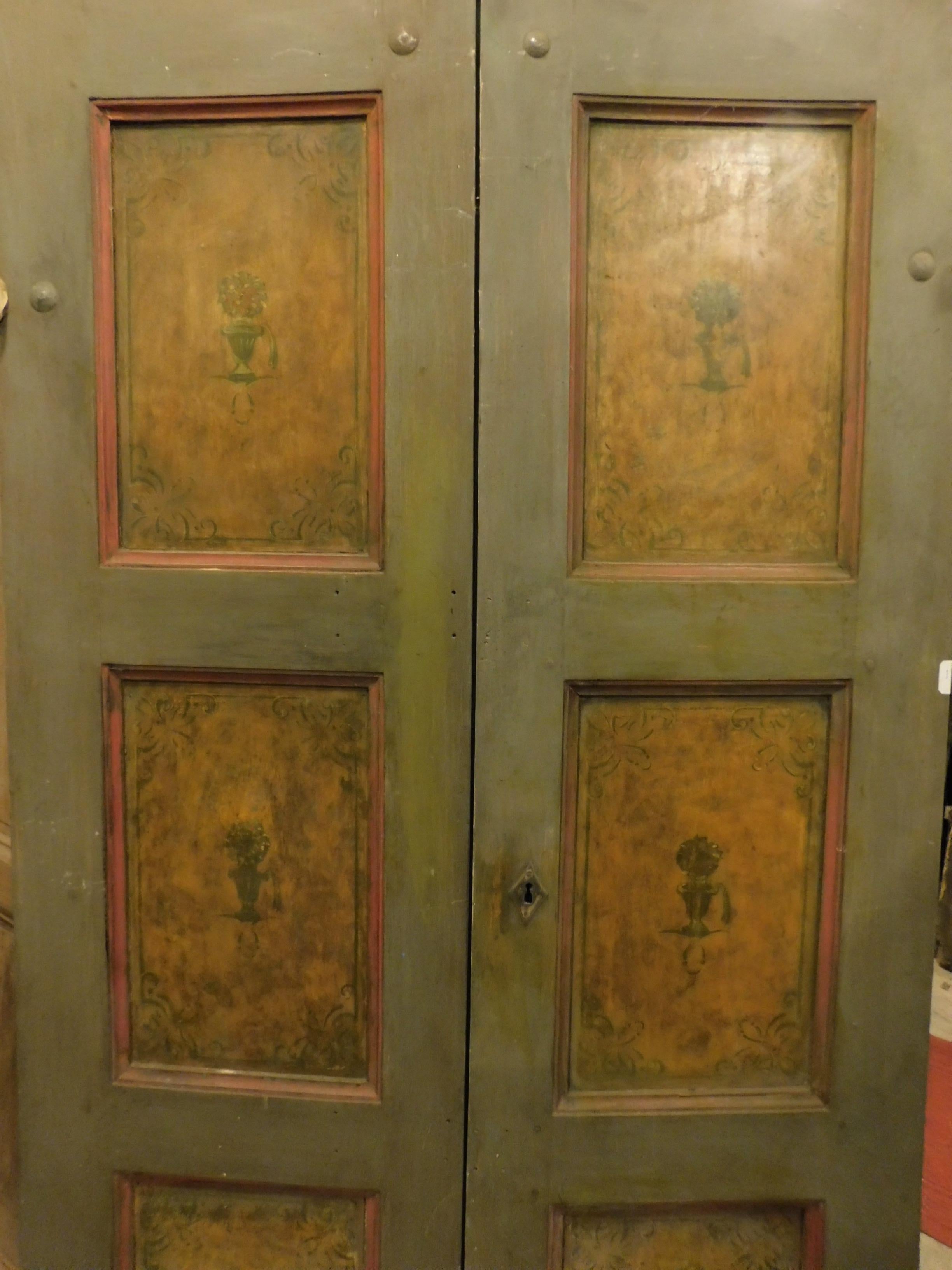 Hand-Painted Antique Lacquered Double Door, 19th Century, Italy