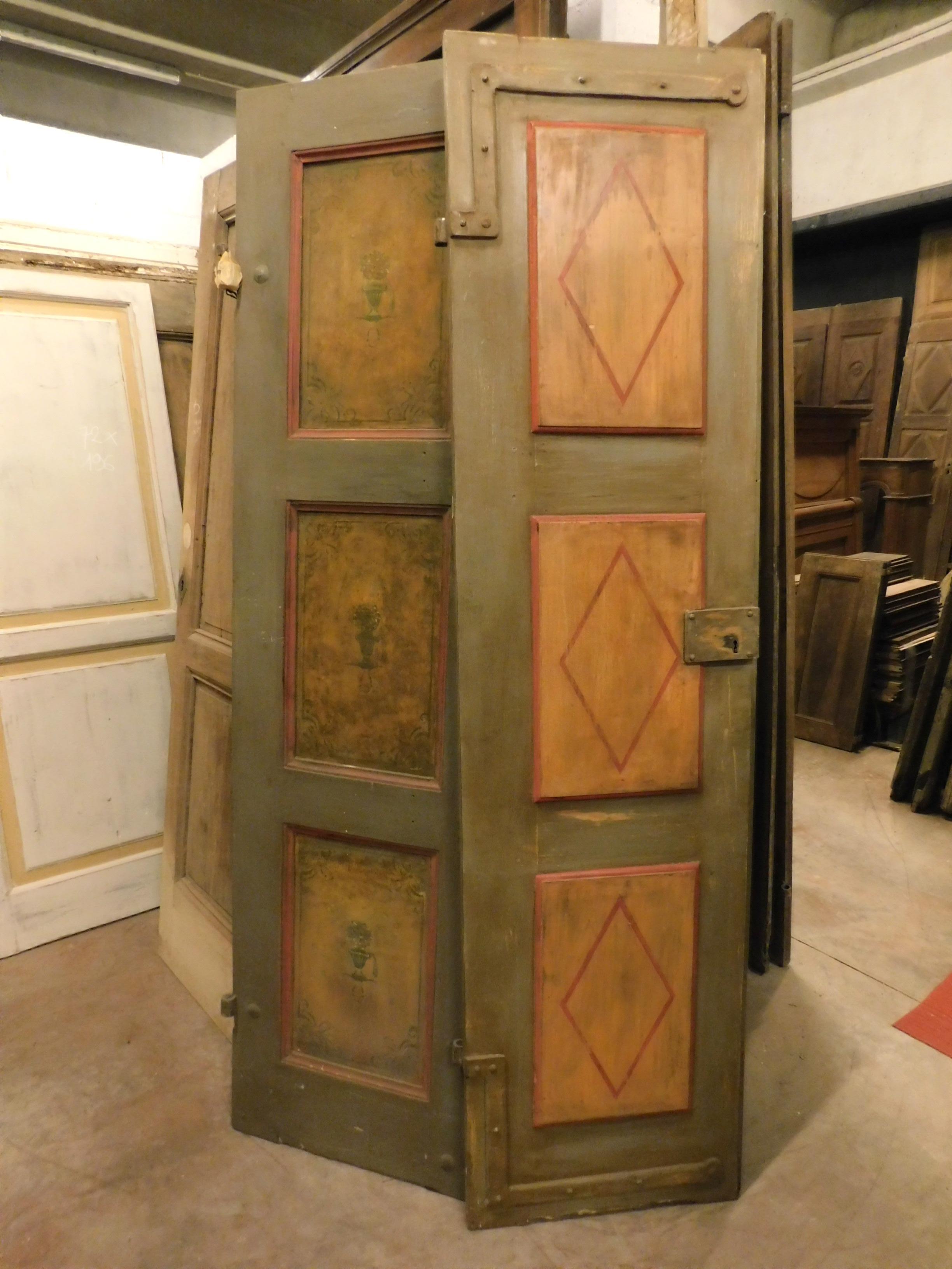 Wood Antique Lacquered Double Door, 19th Century, Italy