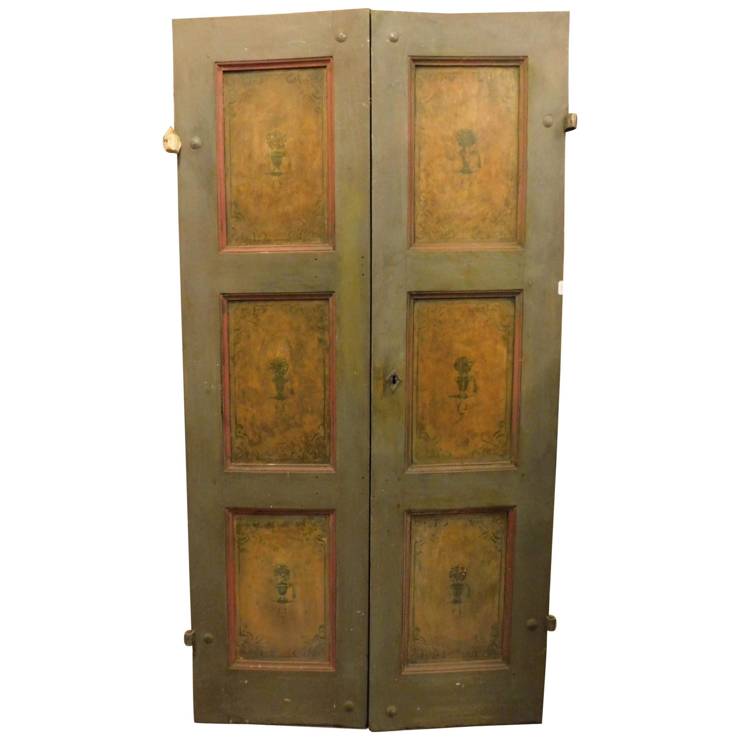 Antique Lacquered Double Door, 19th Century, Italy