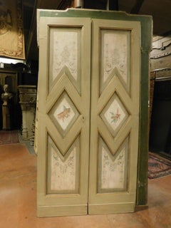 Antique Lacquered Double Door, Painted Panels with Angels, 18th Century, Italy