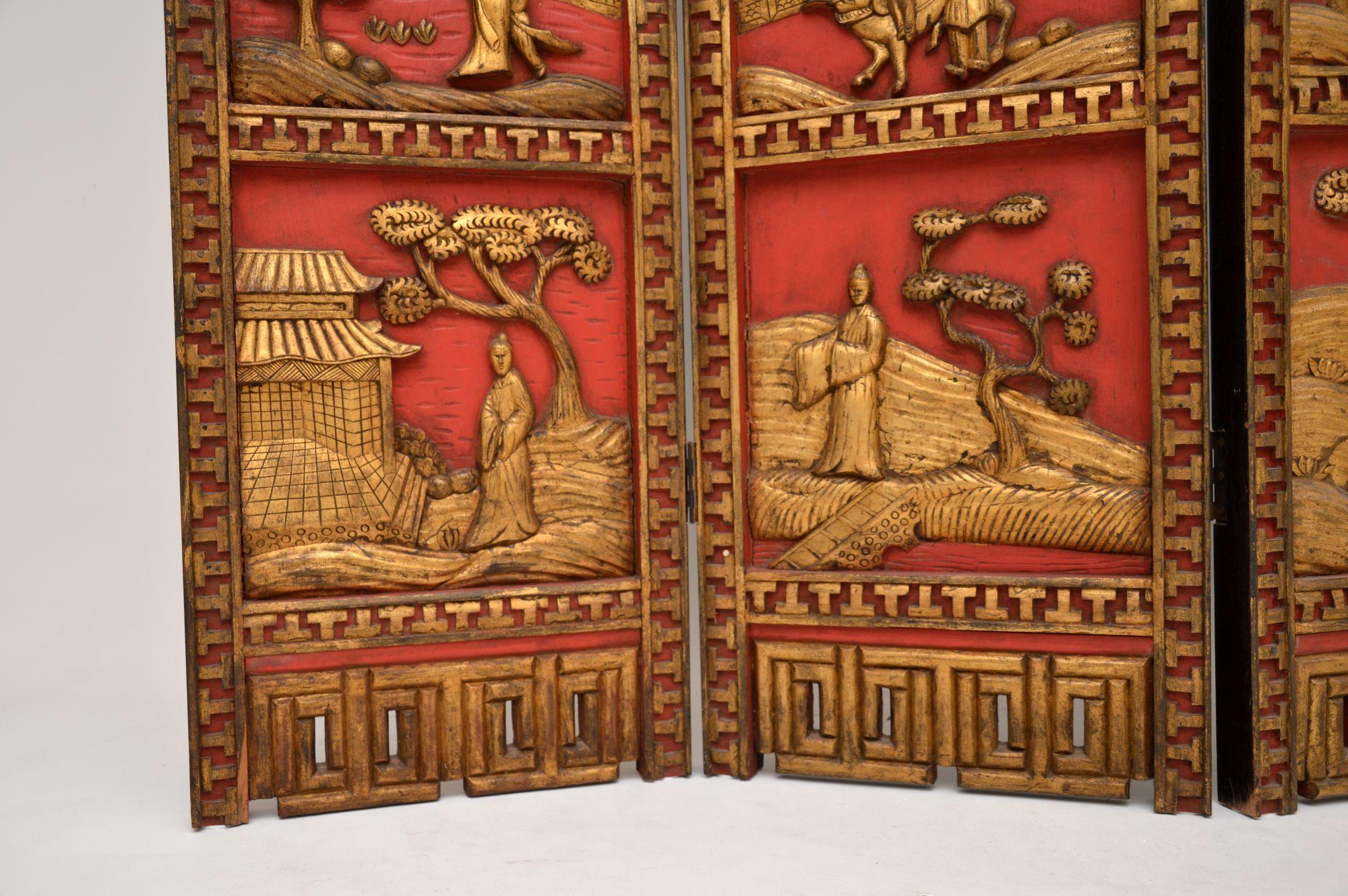Wood Antique Lacquered Oriental Folding Screen / Room Divider For Sale