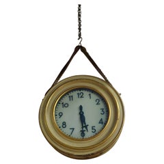 Used Lacquered Round Station Clock, Two-Faced, Gilt, 19th Century, Italy