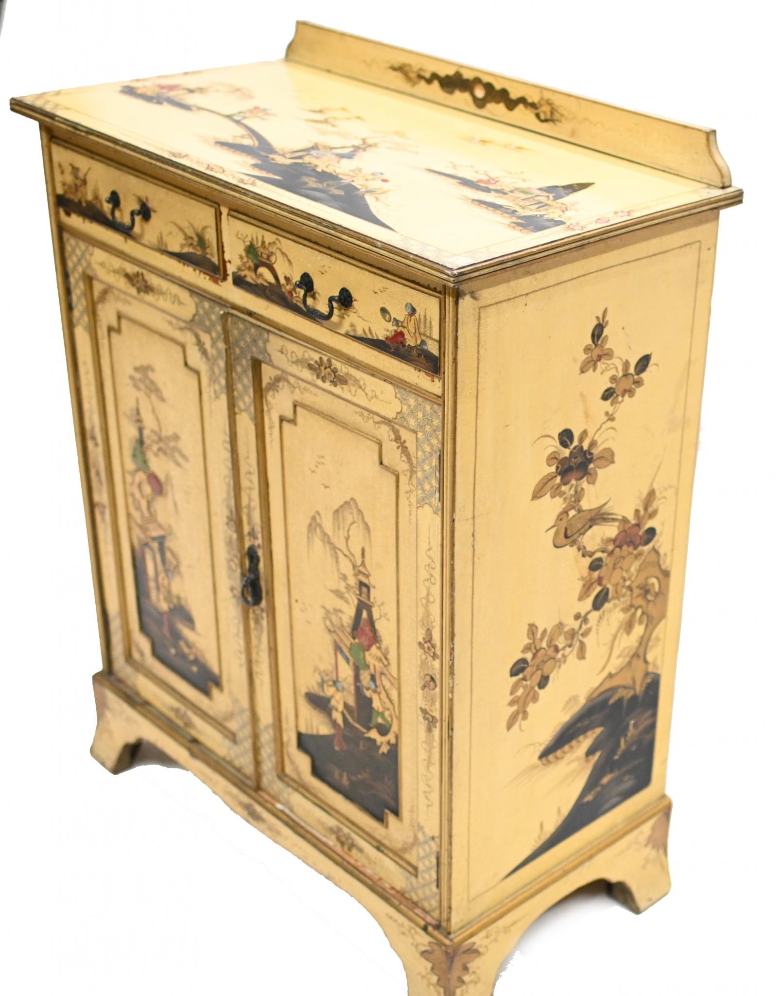 Antique Lacquered Side Cabinet Chinoiserie 1920 For Sale 8