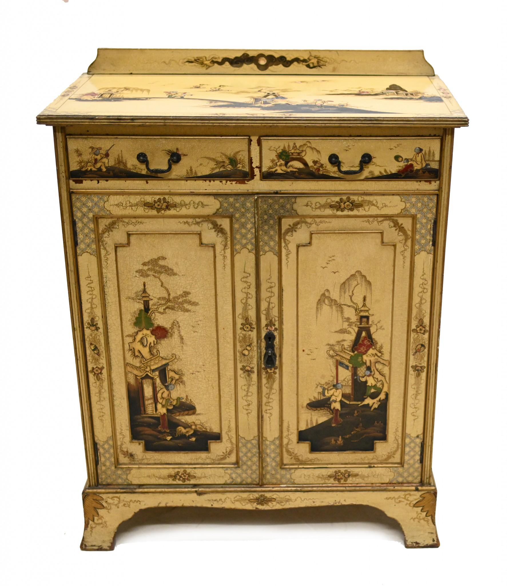 Antique Lacquered Side Cabinet Chinoiserie 1920 For Sale 9