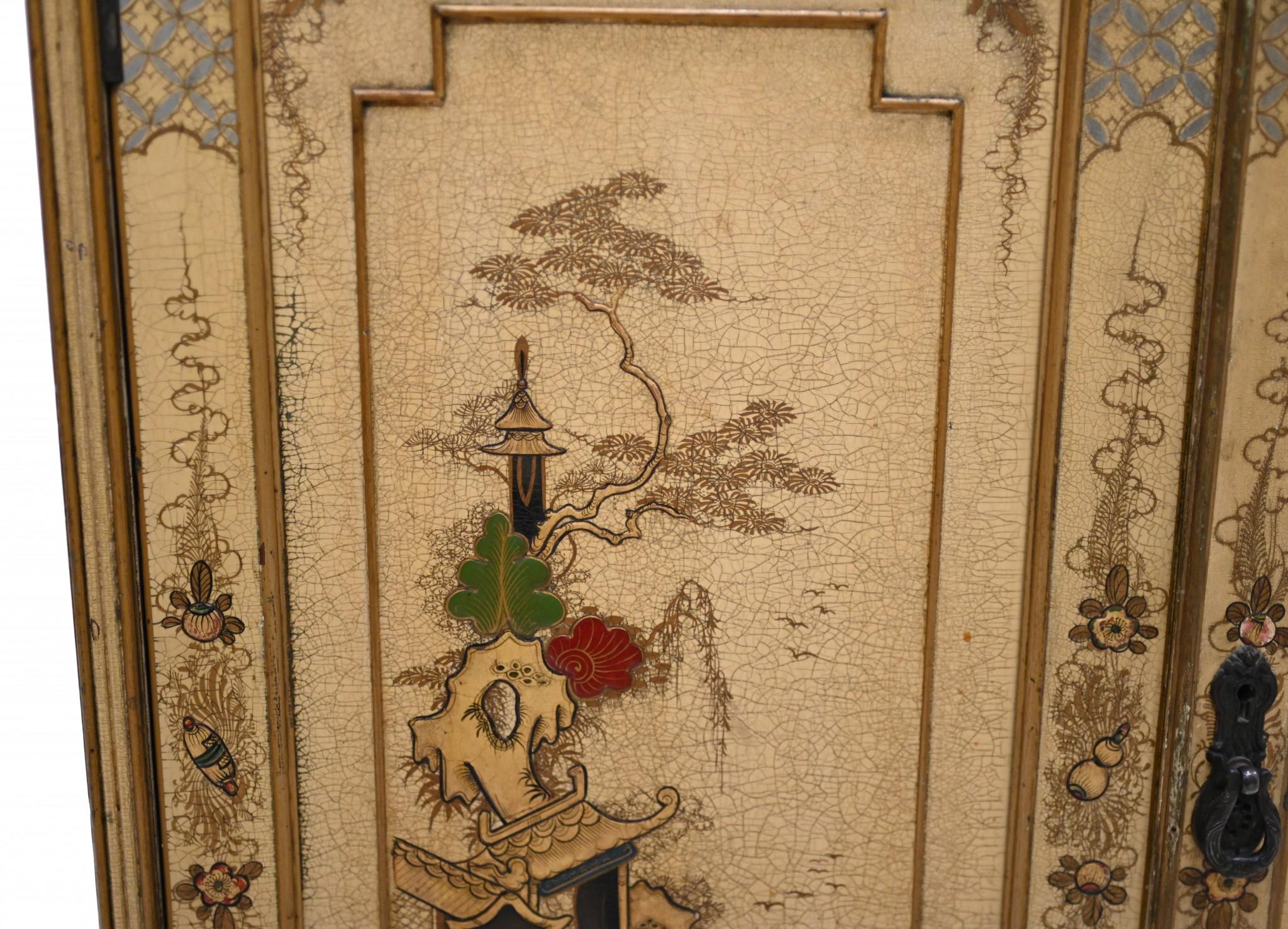 Antique Lacquered Side Cabinet Chinoiserie 1920 For Sale 11