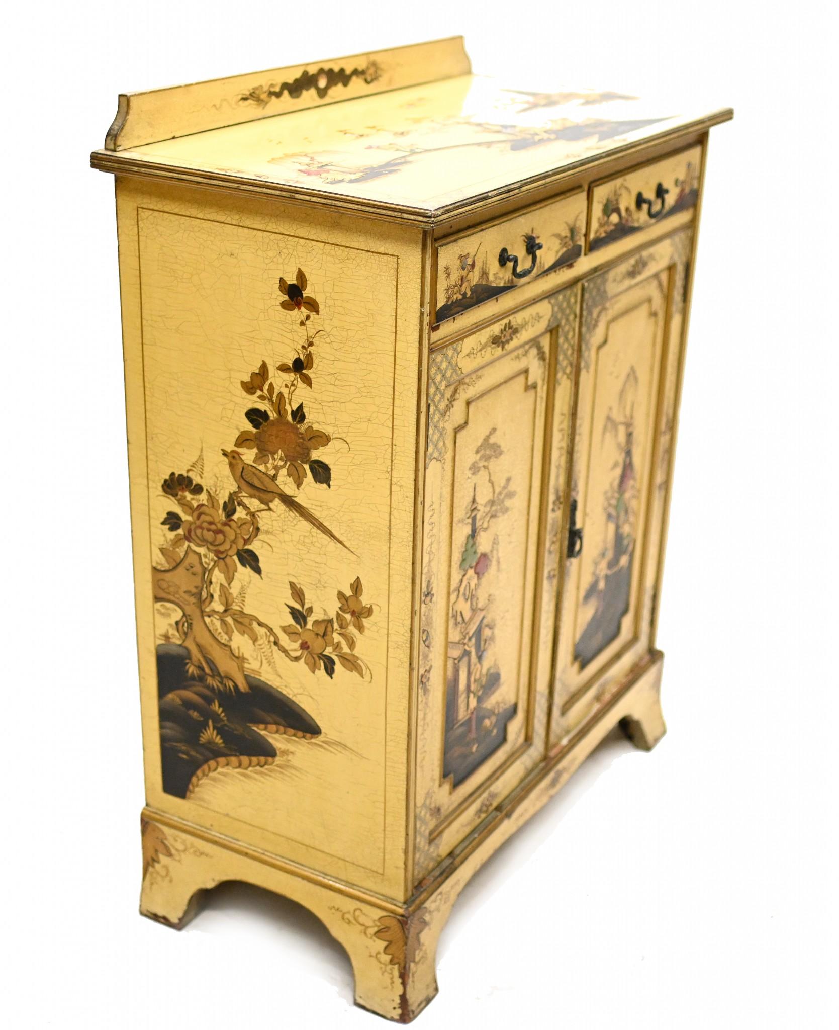 Antique Lacquered Side Cabinet Chinoiserie 1920 For Sale 4