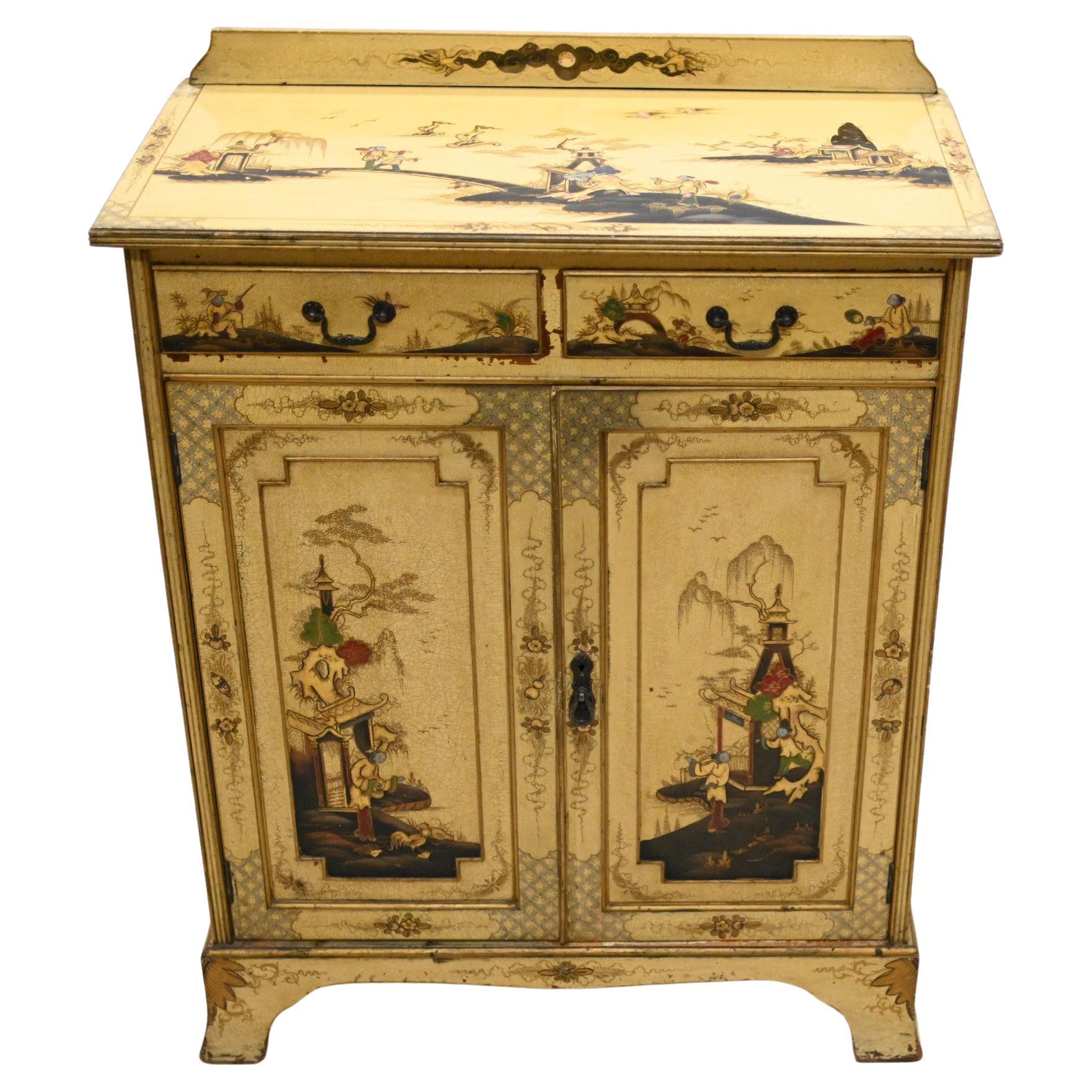 Antiker lackierter Beistellschrank Chinoiserie 1920