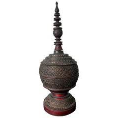 Antique Lacquered Wood Offering Vessel, Thailand