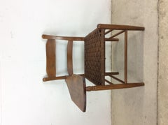 Chaise d'écriture ancienne à dossier en échelle avec siège en jonc