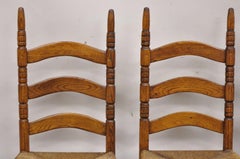Sedie da pranzo antiche con schienale a scaletta, rustiche e in legno di Oak Oak - Set di 4 sedie