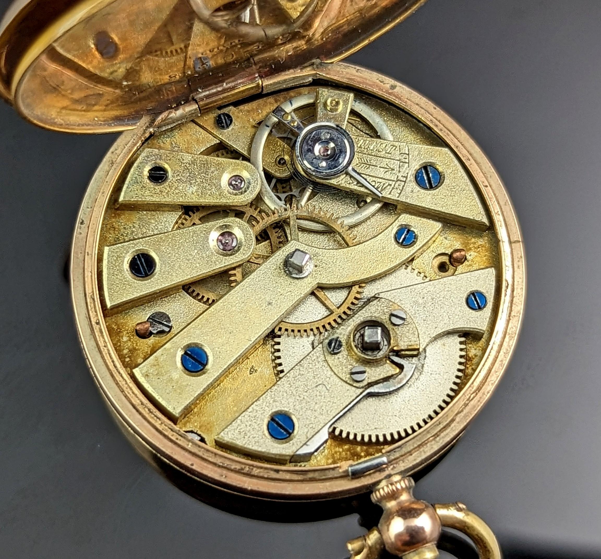Antike Damen 9k Gold Taschenuhr, floral, Fob Uhr  im Angebot 2