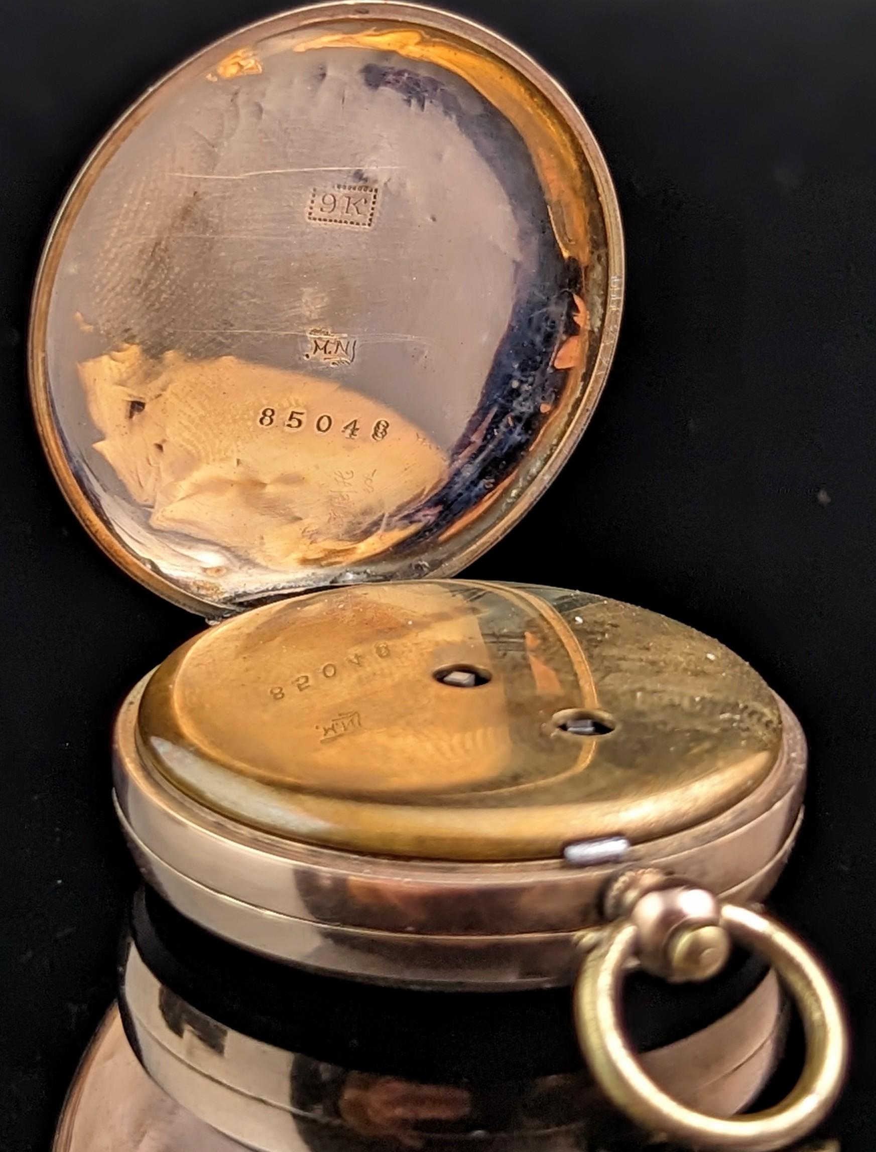 Antike Damen 9k Gold Taschenuhr, floral, Fob Uhr  im Angebot 1