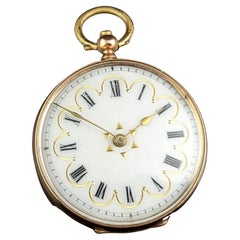 Antique Ladies 9k Gold Pocket Watch, Floral, Fob Watch