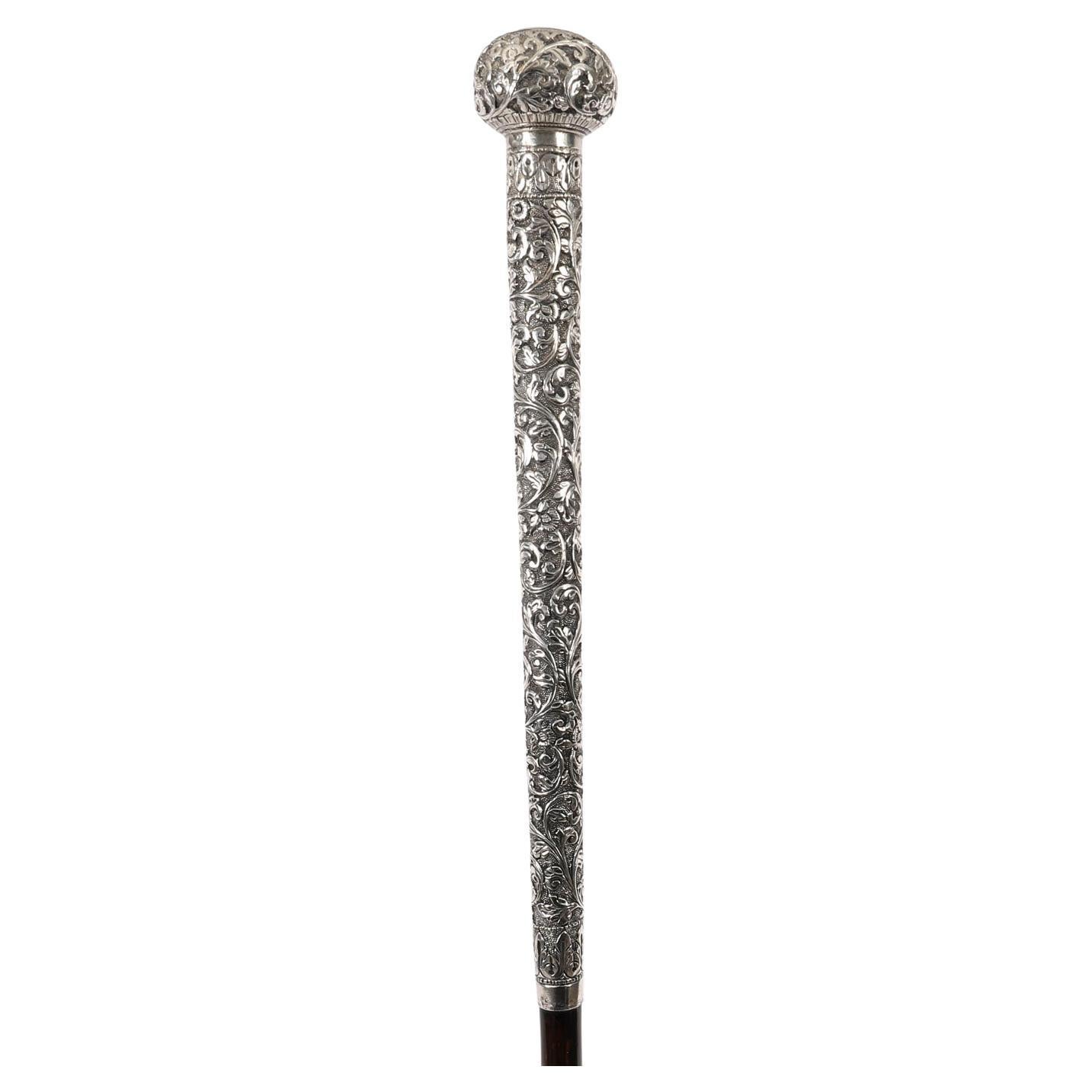 Antique Ladies Anglo Indian Silver Bamboo Walking Stick Cane 19th Century For Sale