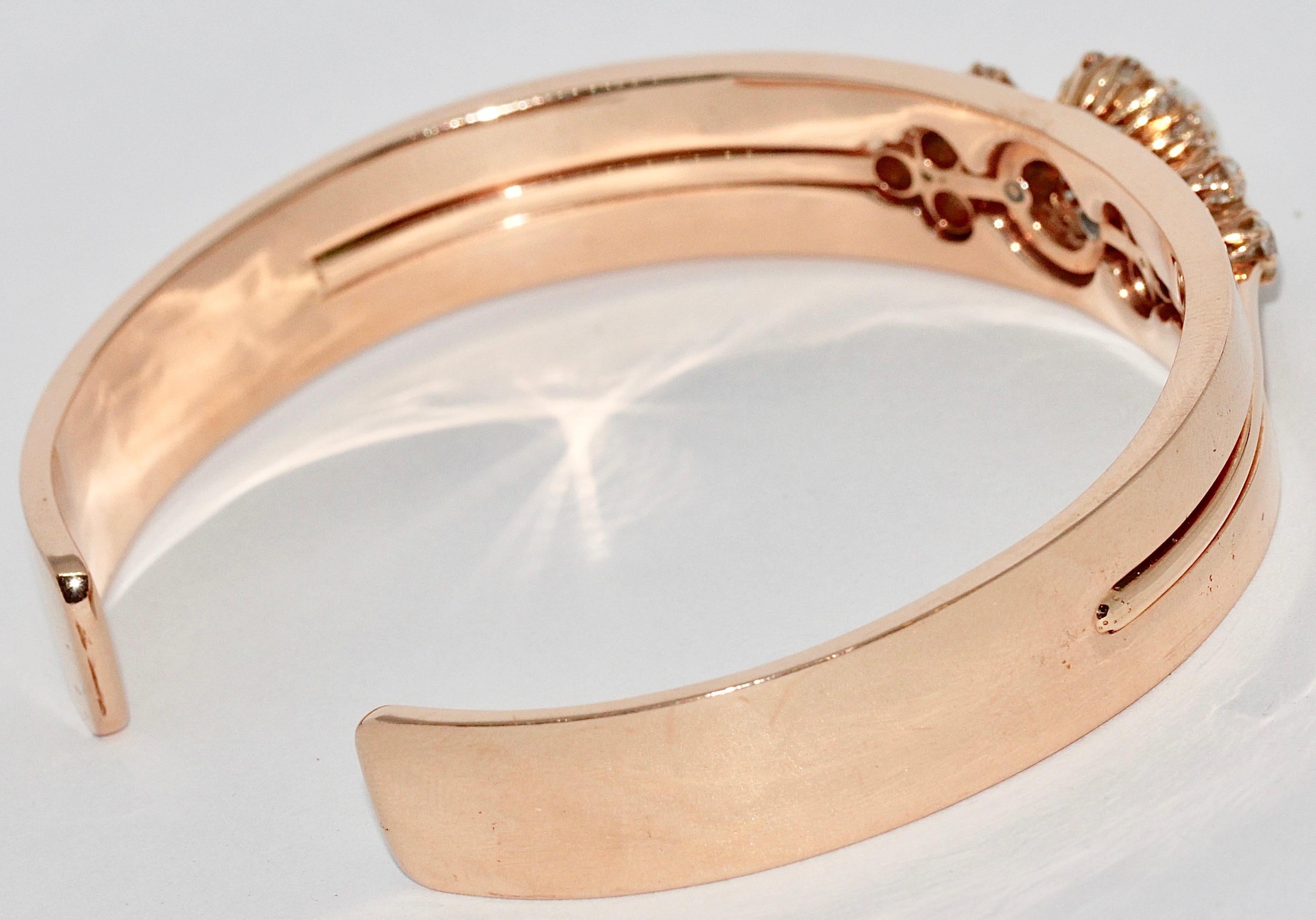 Bracelet jonc ancien pour femme en or rose 14 carats avec opale précieuse et diamants Pour femmes en vente
