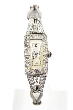Antique Ladies Elongated Diamond Platinum and Gold Wrist Watch