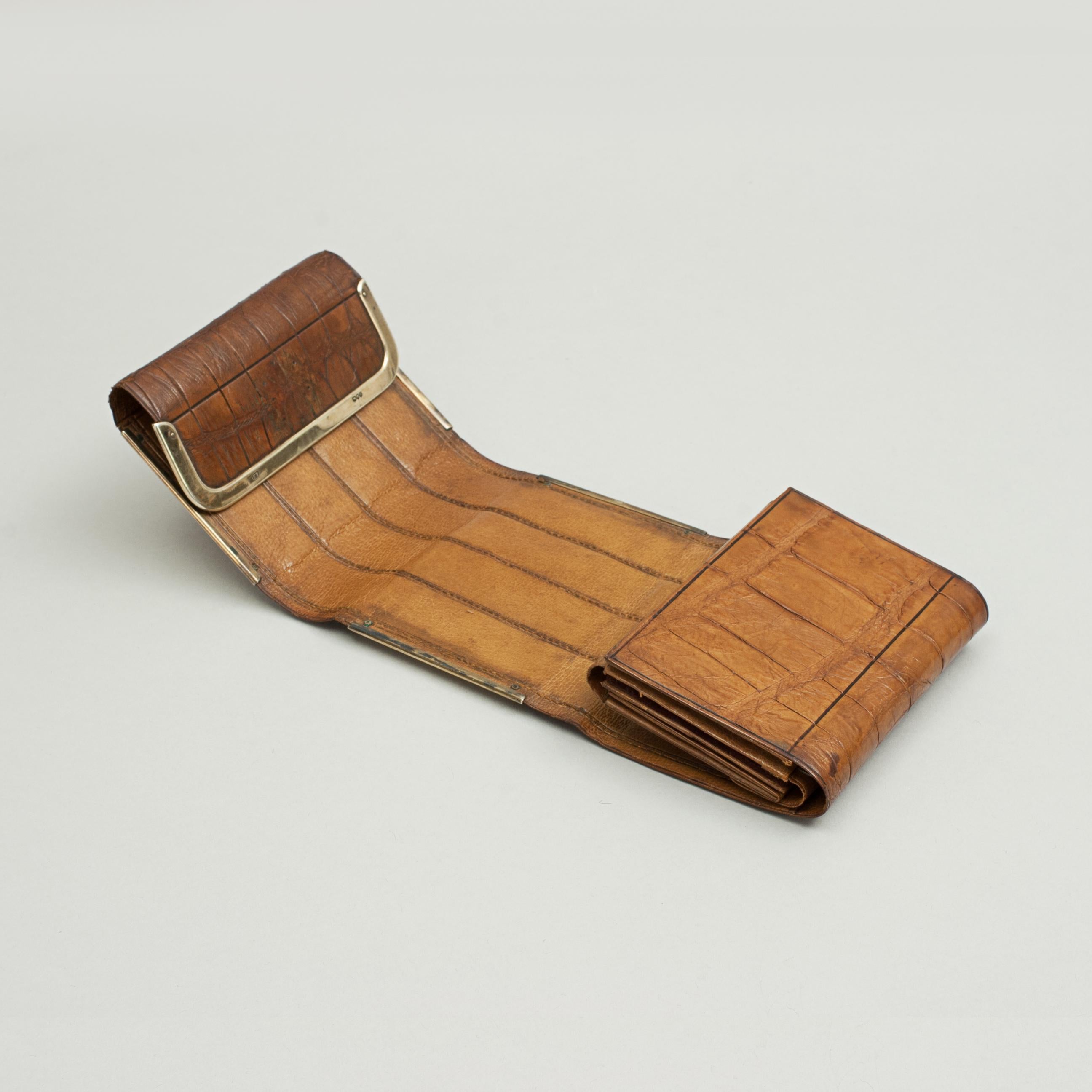 Antique Ladies Folding Crocodile Purse, Sewing Kit. For Sale 6