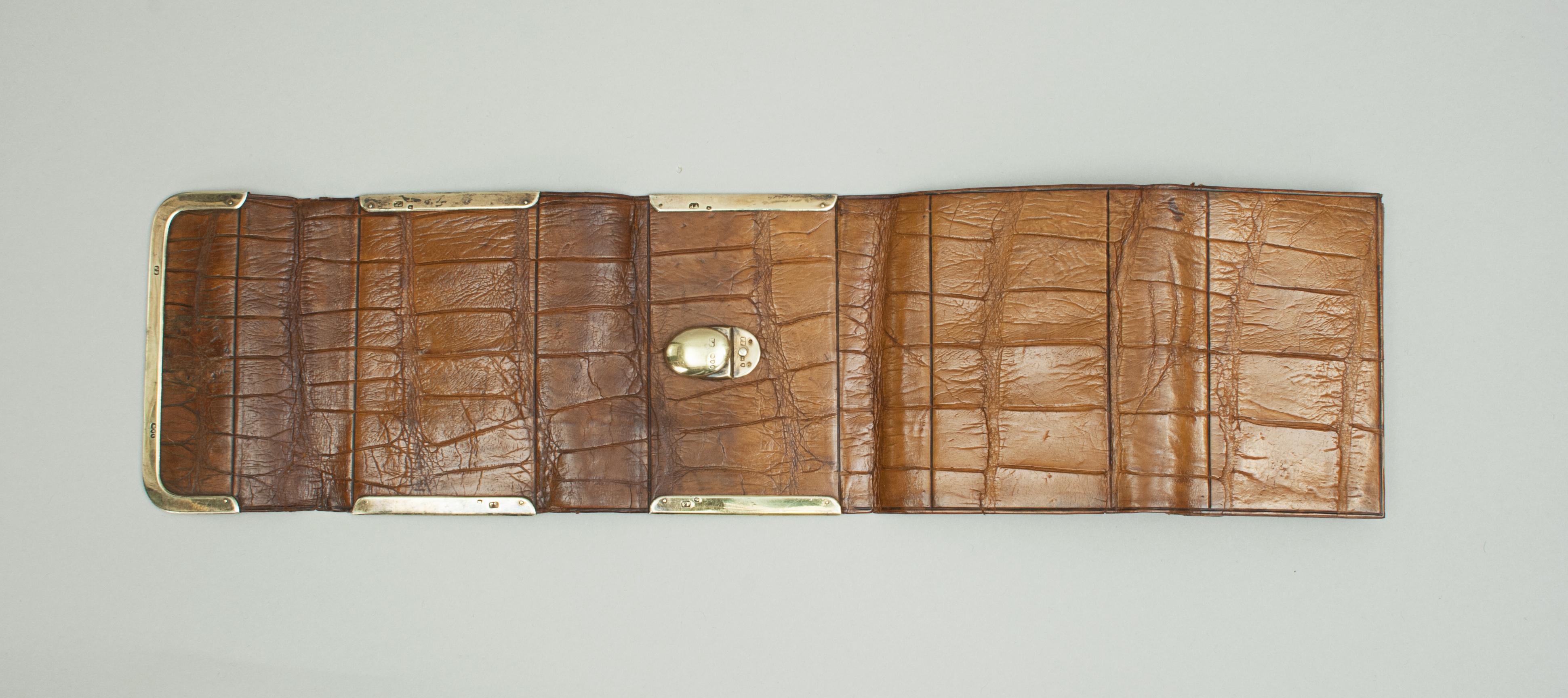 Silver Antique Ladies Folding Crocodile Purse, Sewing Kit. For Sale