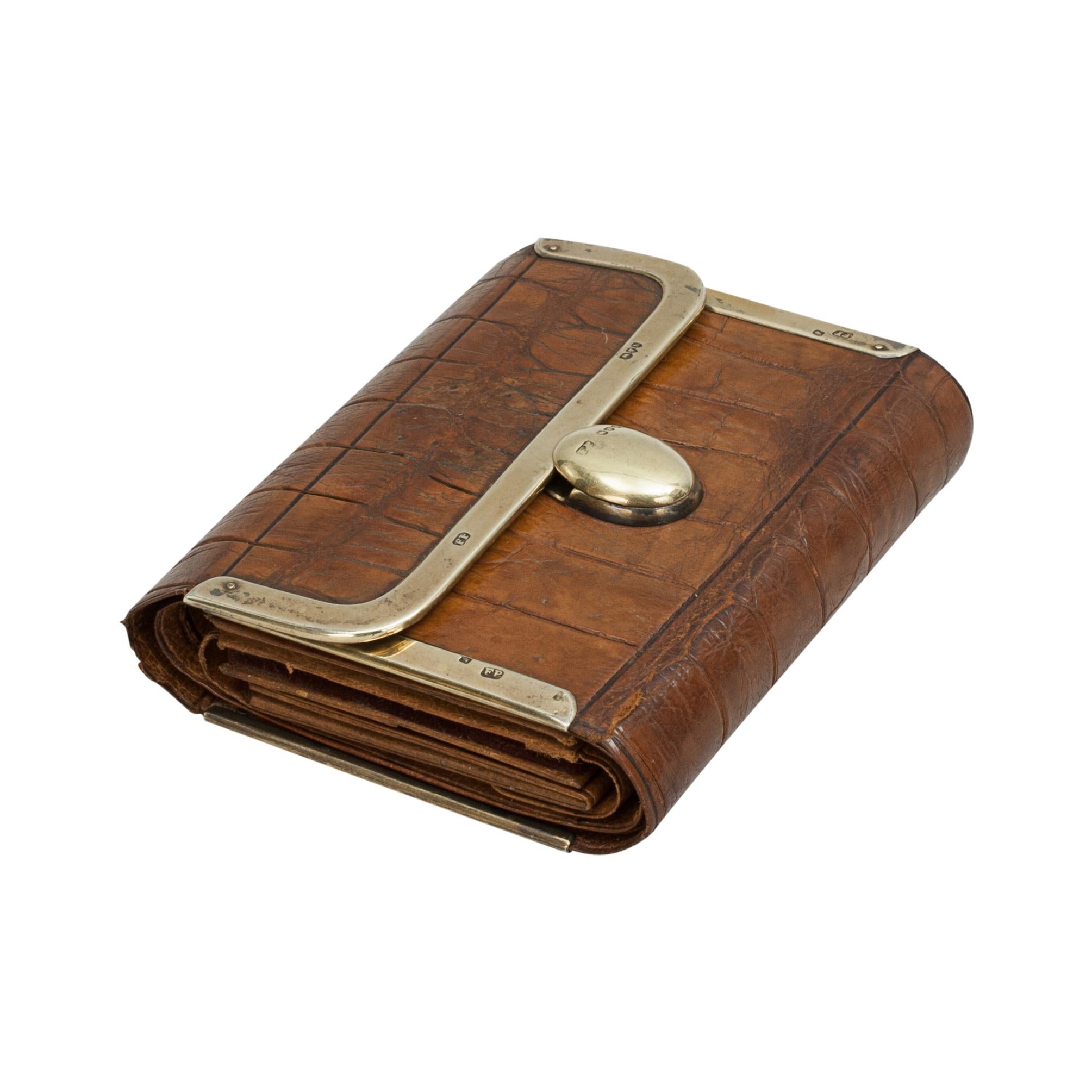 Antique Ladies Folding Crocodile Purse, Sewing Kit. For Sale