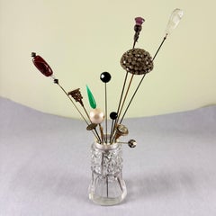 Antique Ladies Hat Pins Collection, Brass & Glass, 1900-1920