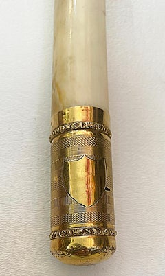 Antique Ladies Parasol Frame, Gold Handle, Band, Bone Handle and Tips