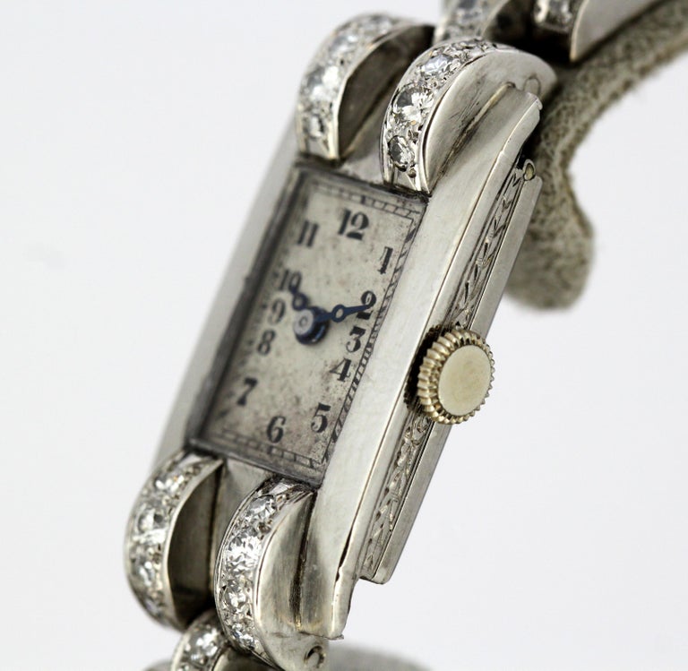 Antique Ladies Platinum Watch with Diamonds, circa 1940s For Sale at