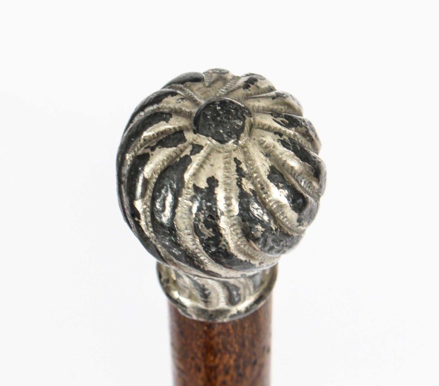 Antique Ladies Silver Plated Malacca Walking Stick Cane, 19th Century In Good Condition In London, GB