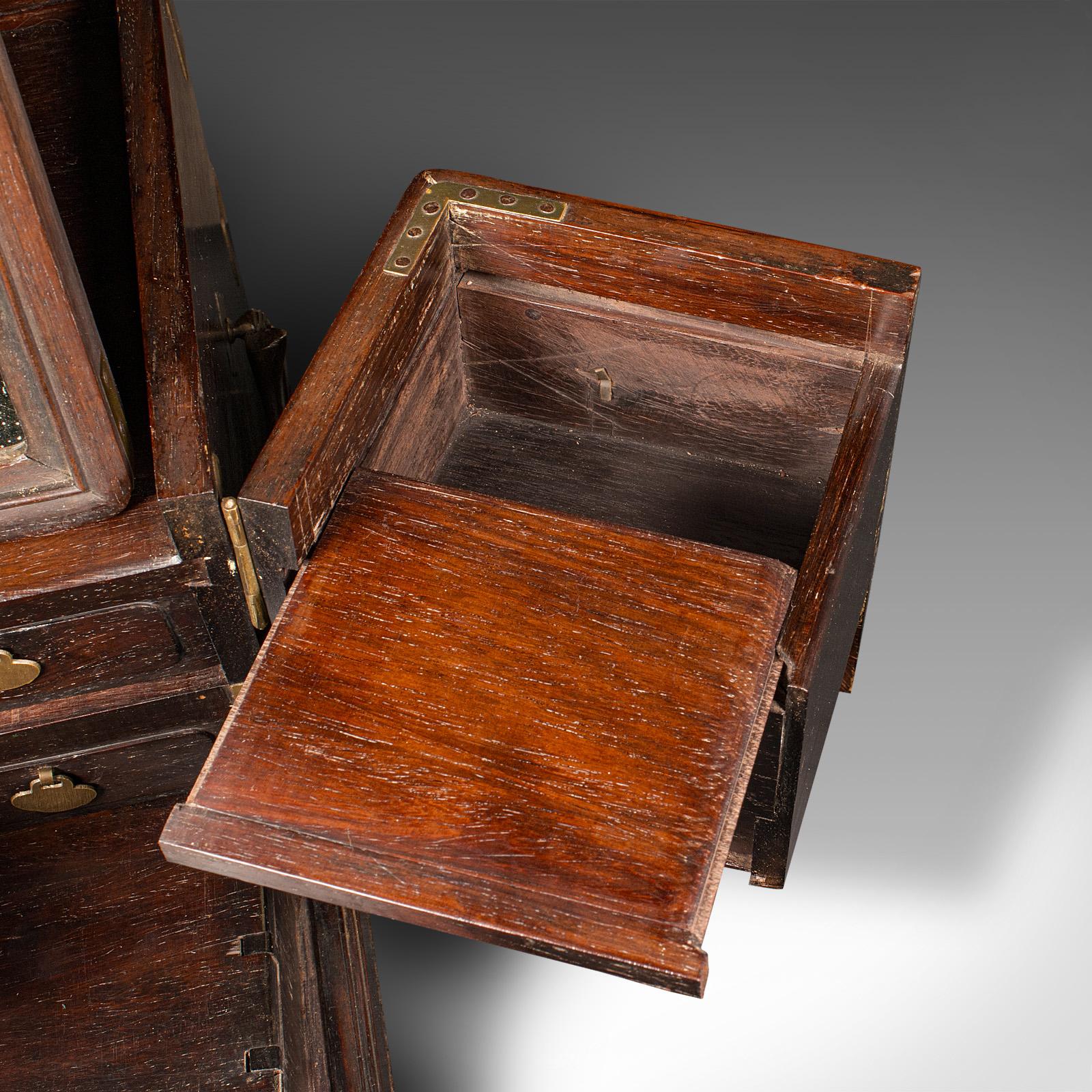 Antique Ladies Travelling Vanity Box, Chinese, Elm, Brass, Dressing Table Case 5