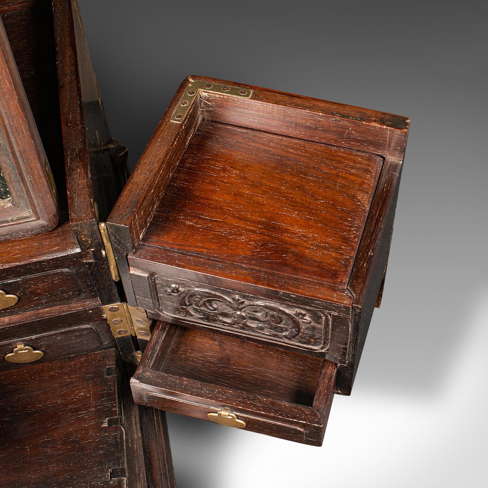 Antique Ladies Travelling Vanity Box, Chinese, Elm, Brass, Dressing Table Case 6