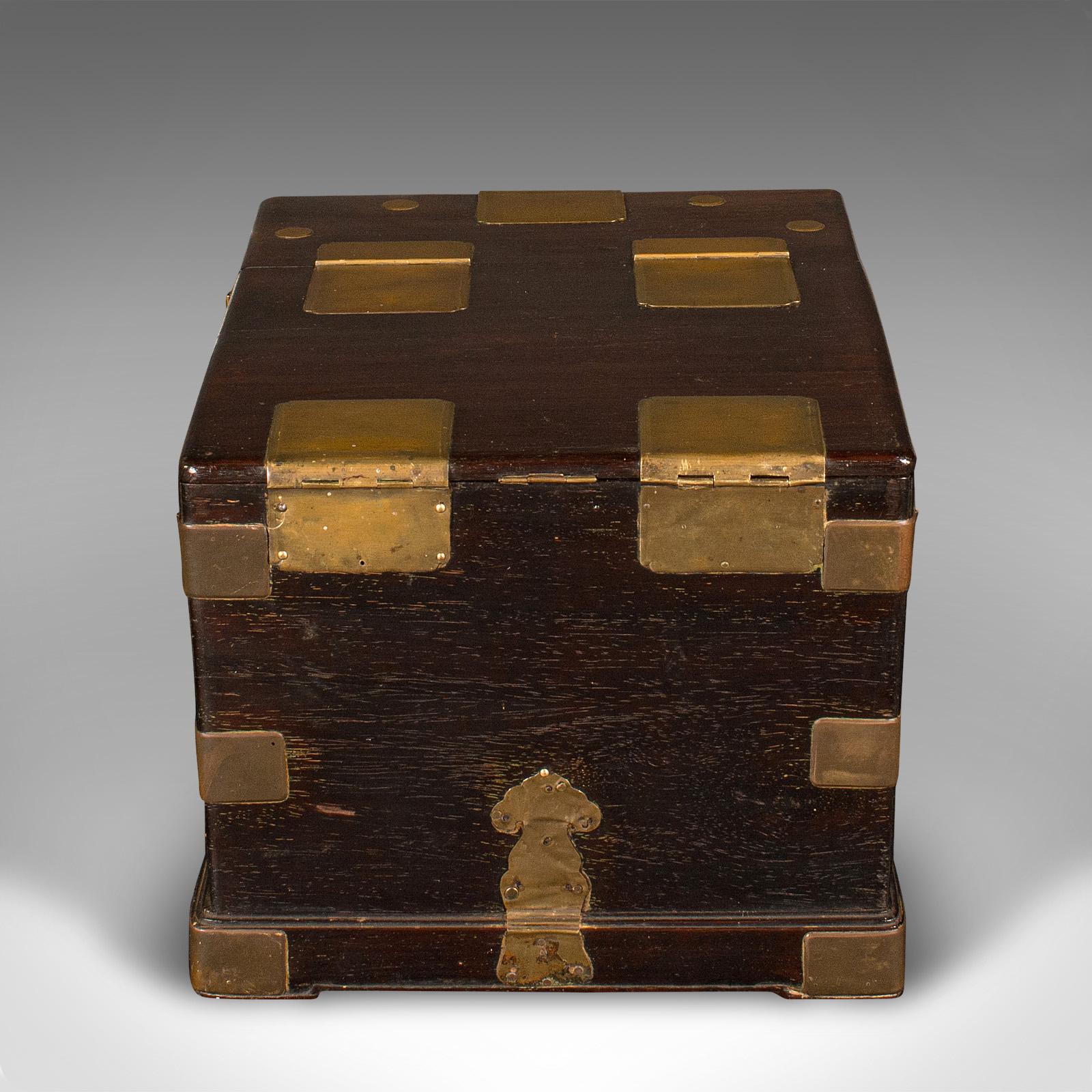 Antique Ladies Travelling Vanity Box, Chinese, Elm, Brass, Dressing Table Case 4