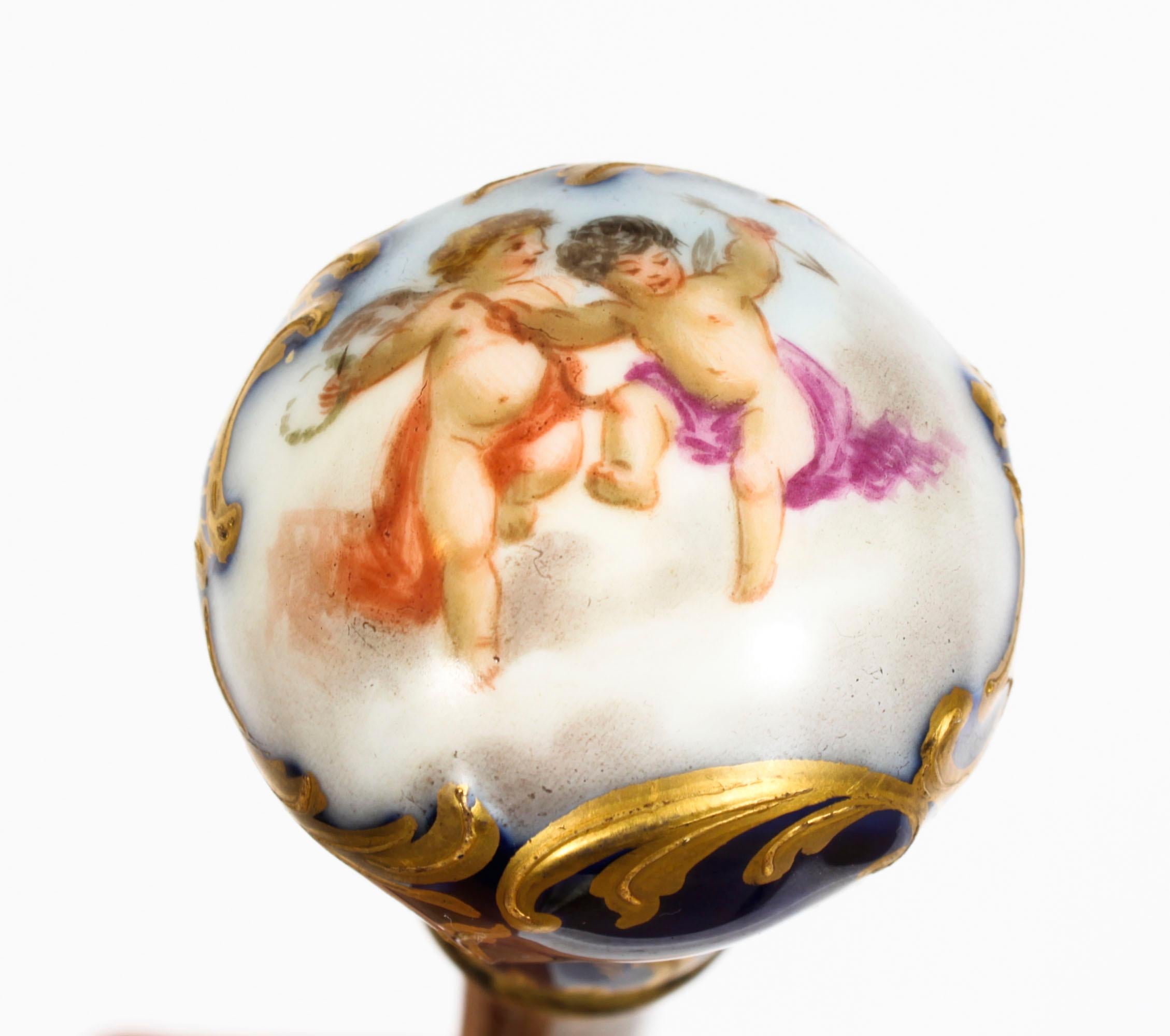 Late 19th Century Antique Ladies Walking Cane Stick with Sevres Porcelain Handle 19th Century
