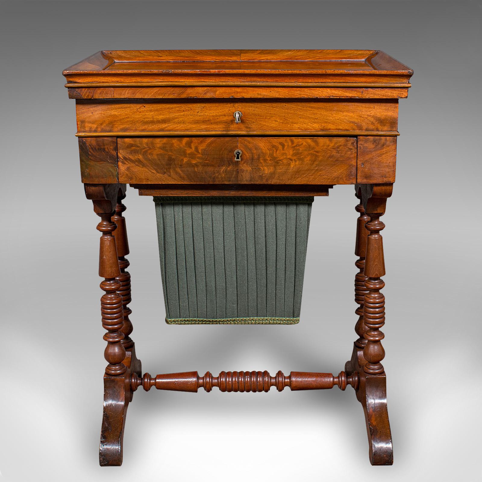 British Antique Ladies Work Box, English, Flame, Sewing, Haberdashery Table, Victorian For Sale