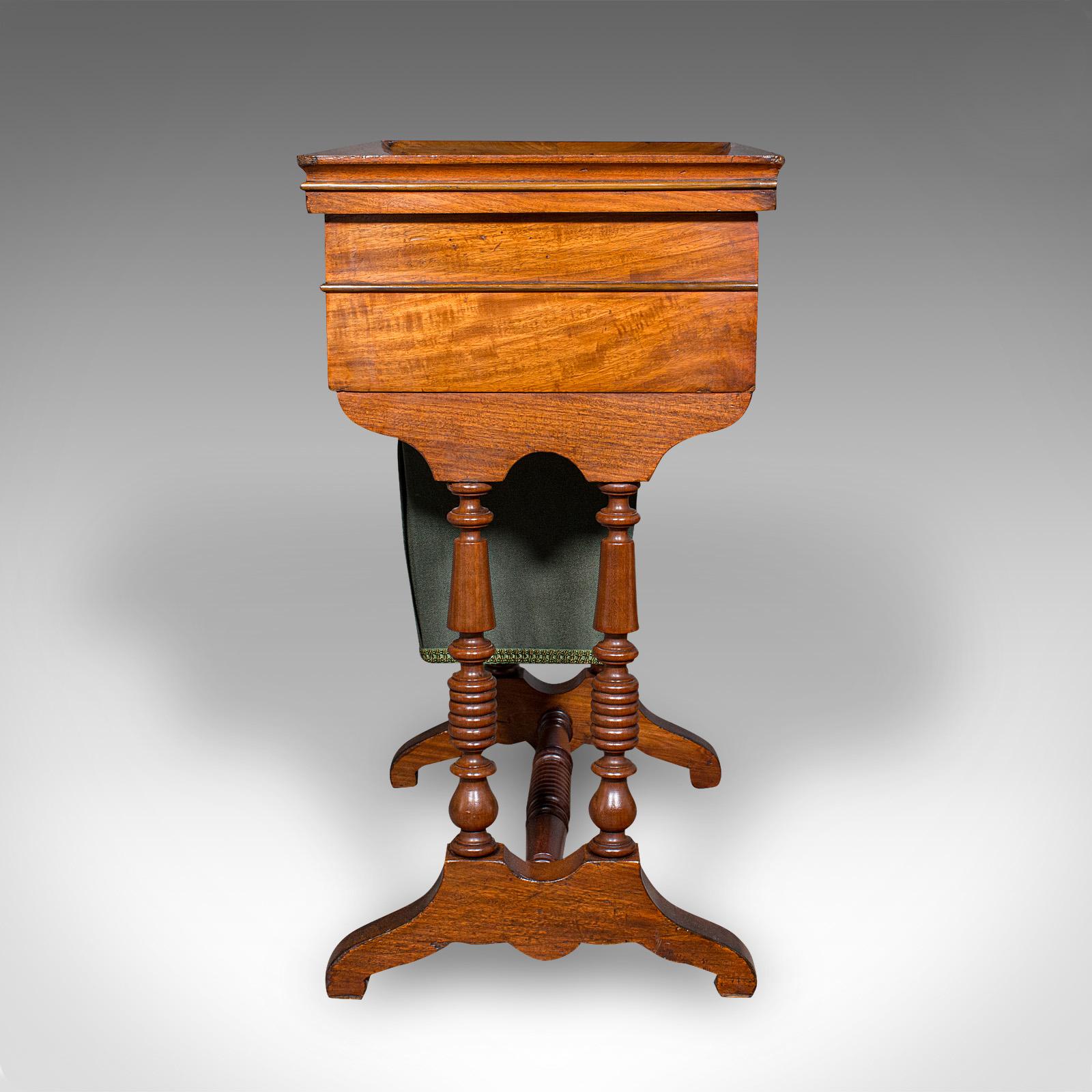 Mahogany Antique Ladies Work Box, English, Flame, Sewing, Haberdashery Table, Victorian For Sale