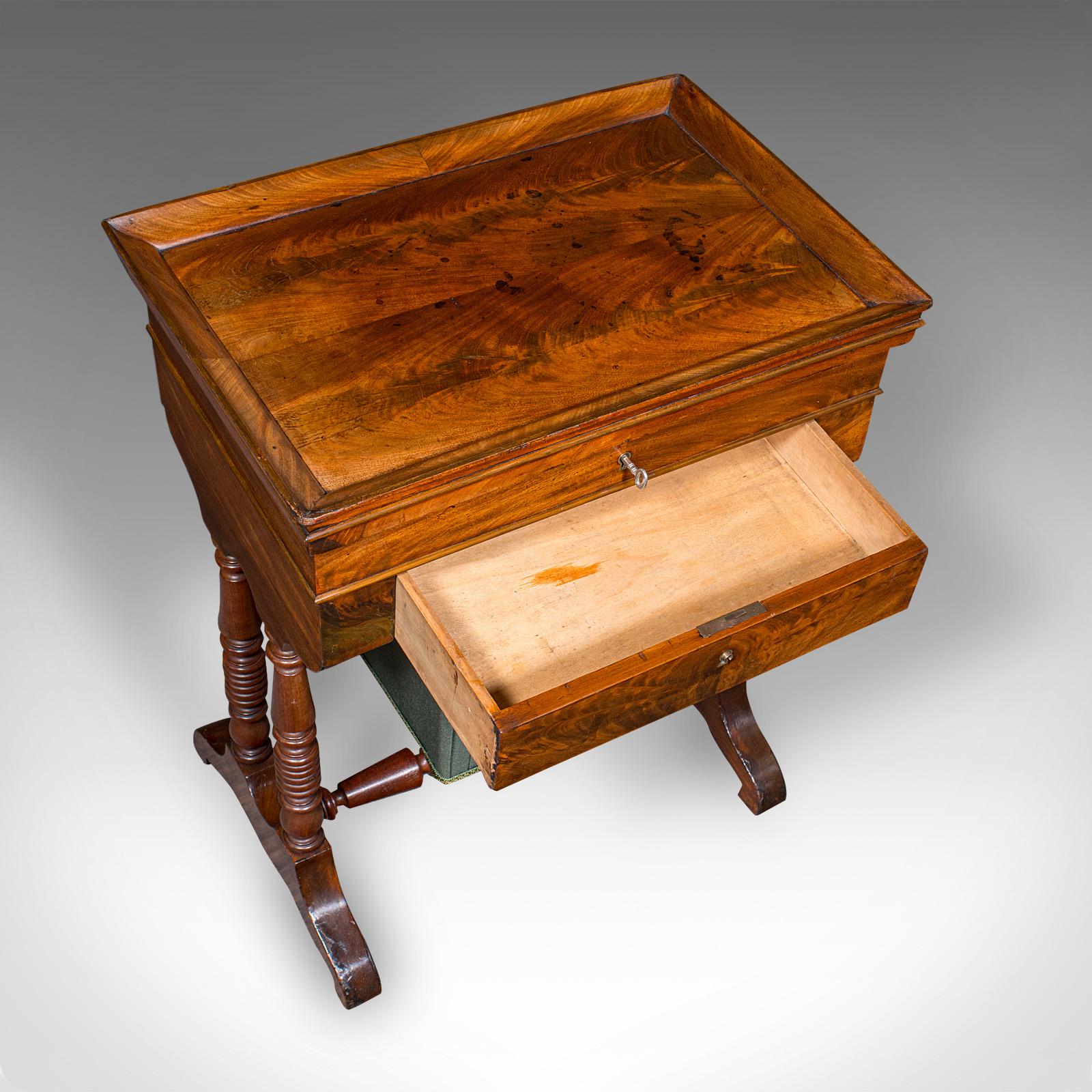 Antique Ladies Work Box, English, Flame, Sewing, Haberdashery Table, Victorian For Sale 1