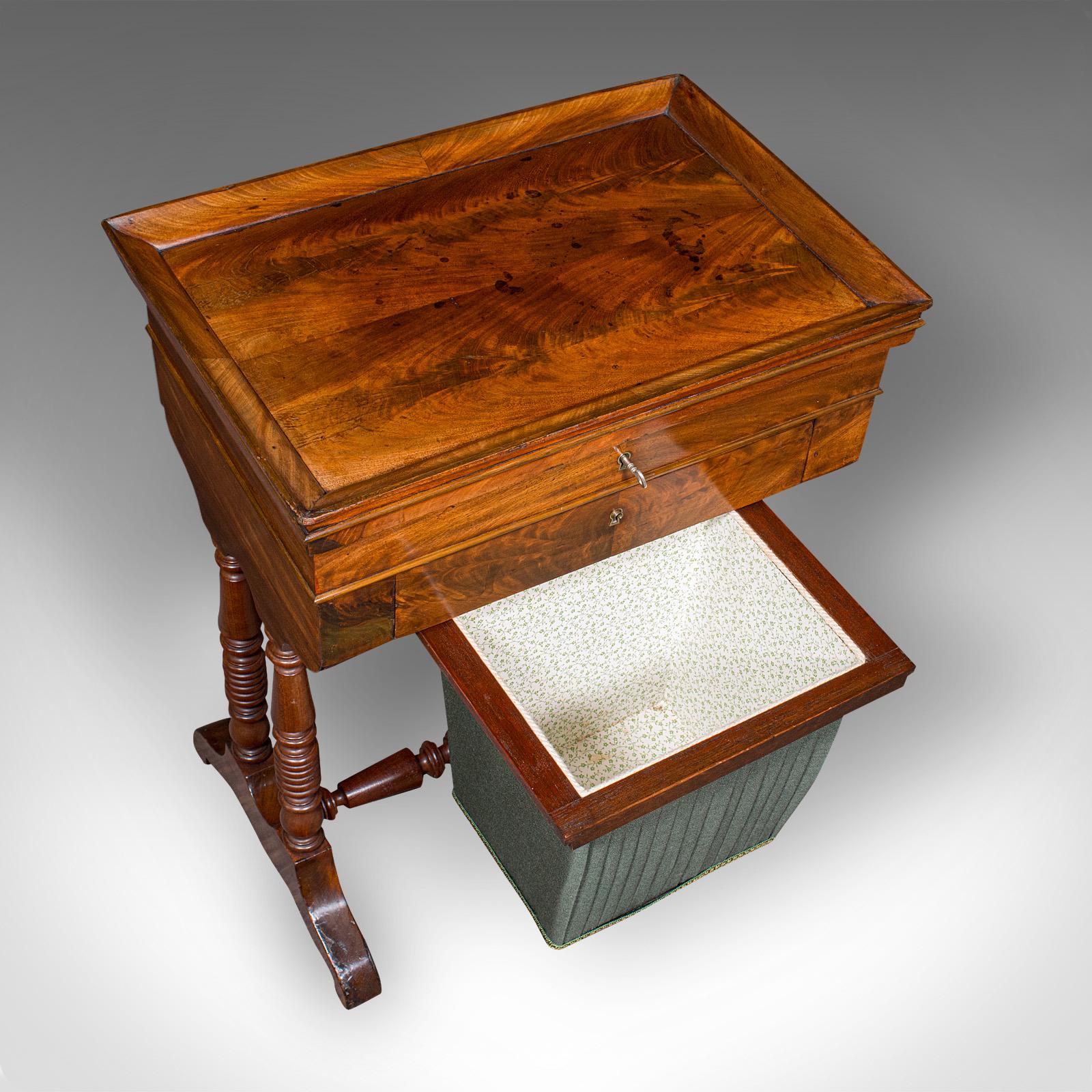 Antique Ladies Work Box, English, Flame, Sewing, Haberdashery Table, Victorian For Sale 2