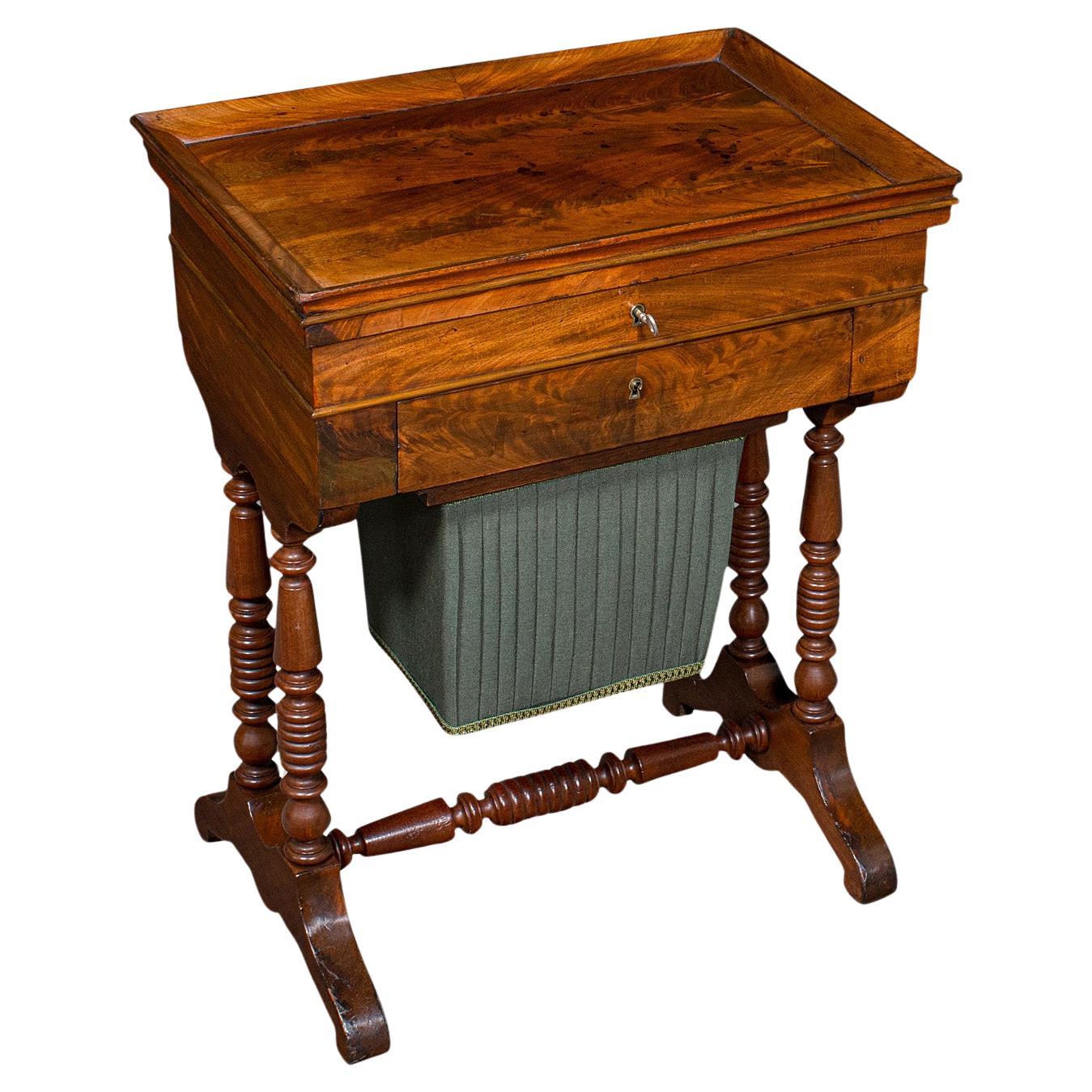 Antigua Caja de Trabajo para Señoras, Inglesa, Llama, Costura, Mesa de Mercería, Victoriana