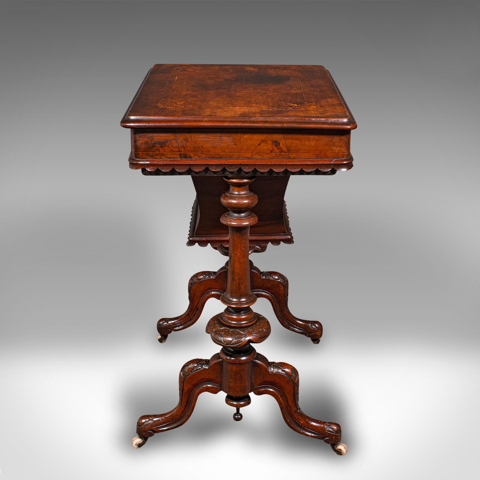 British Antique Ladies Work Table, English, Burr Walnut, Sewing Table, Victorian, C.1850 For Sale