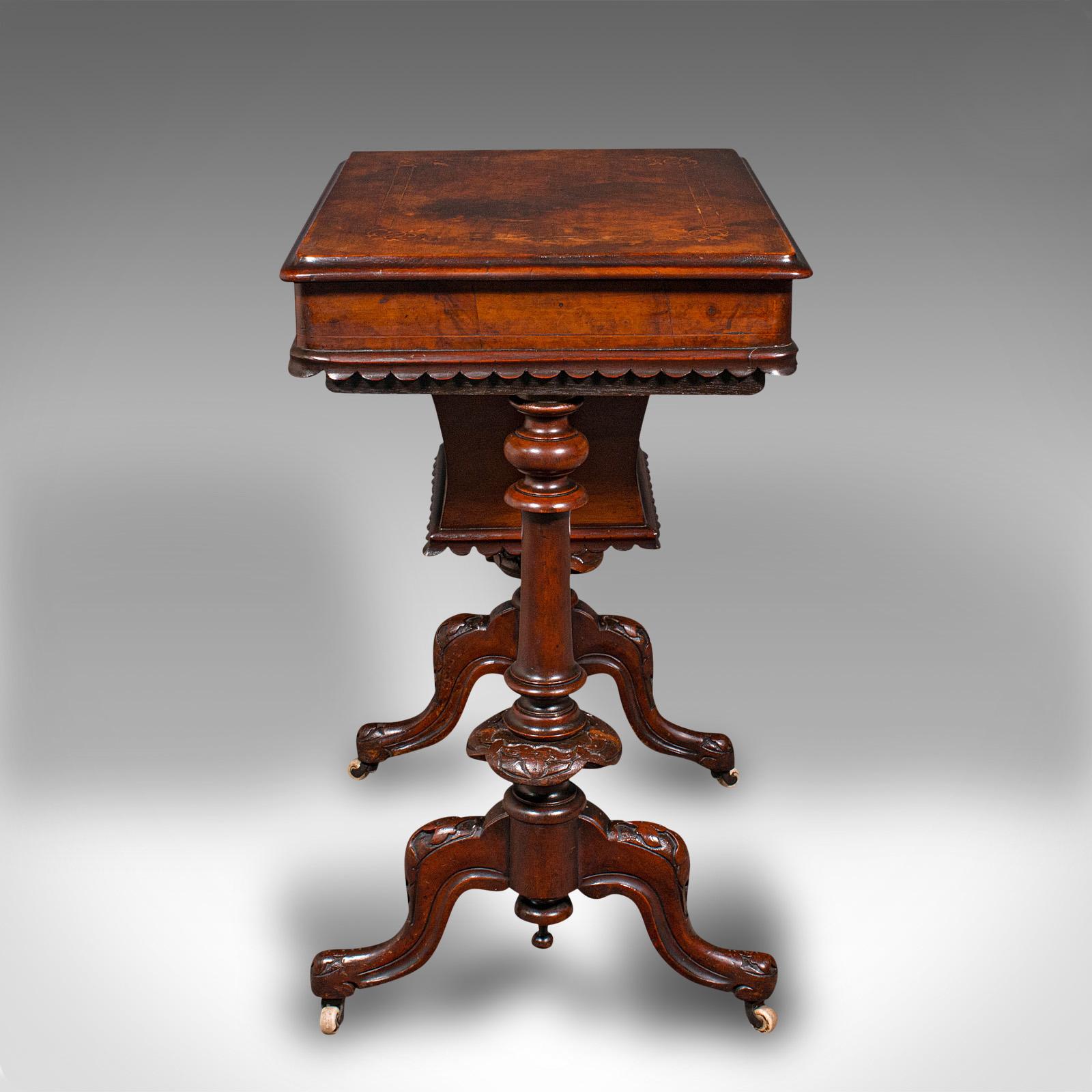 XIXe siècle Ancienne table de travail pour dames, anglaise, ronce de noyer, table de couture, victorienne, C.C.C. en vente