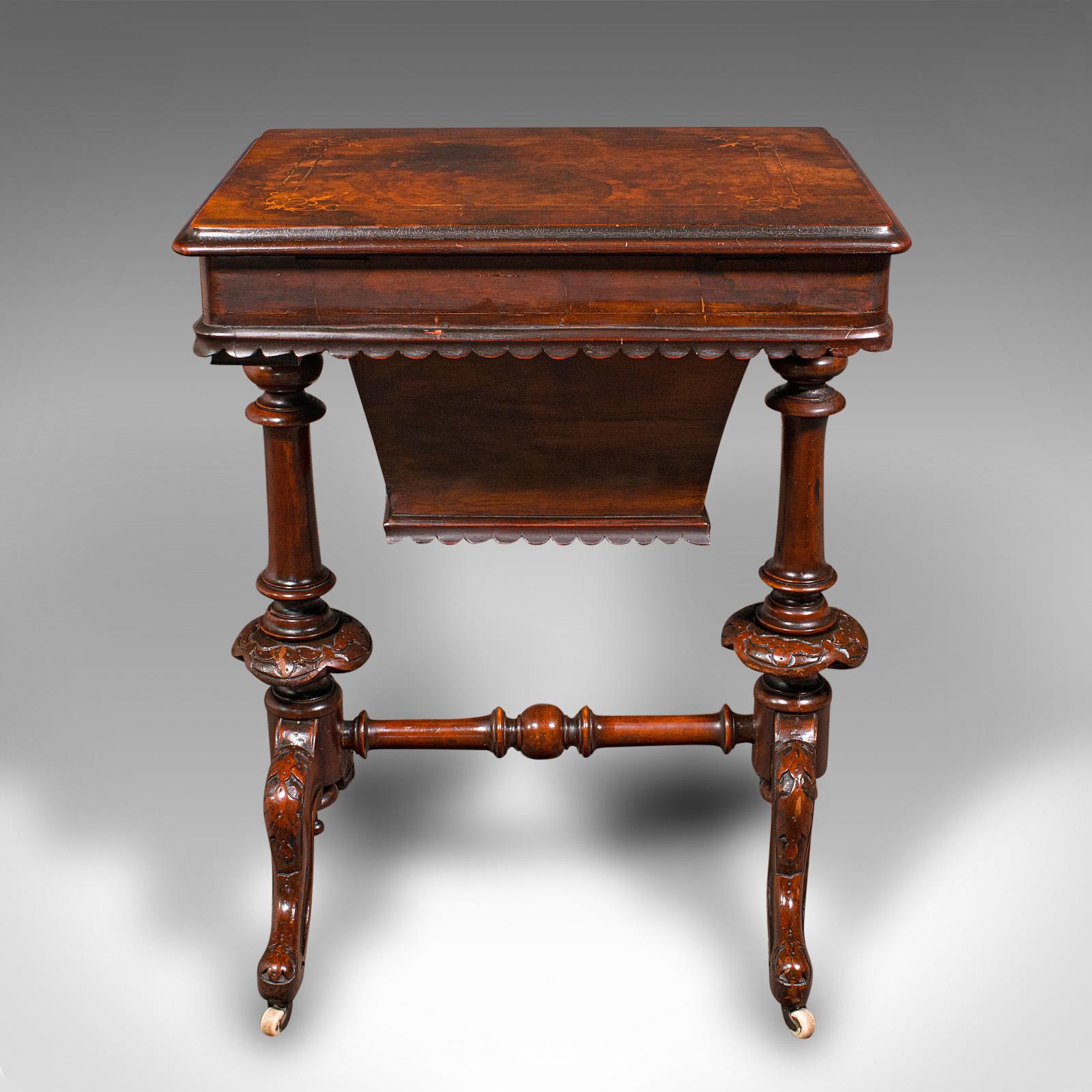 19th Century Antique Ladies Work Table, English, Burr Walnut, Sewing Table, Victorian, C.1850 For Sale