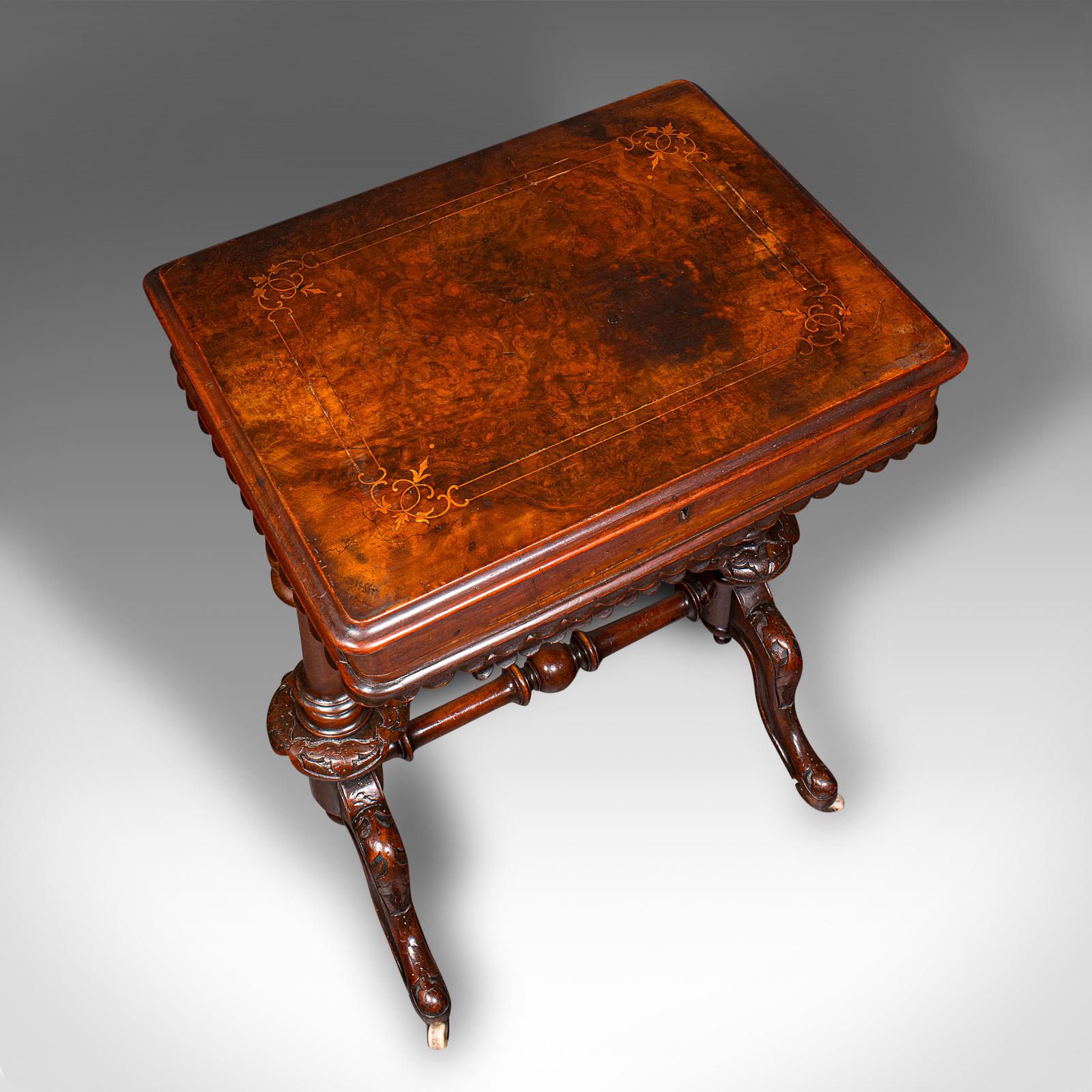 Antique Ladies Work Table, English, Burr Walnut, Sewing Table, Victorian, C.1850 For Sale 1