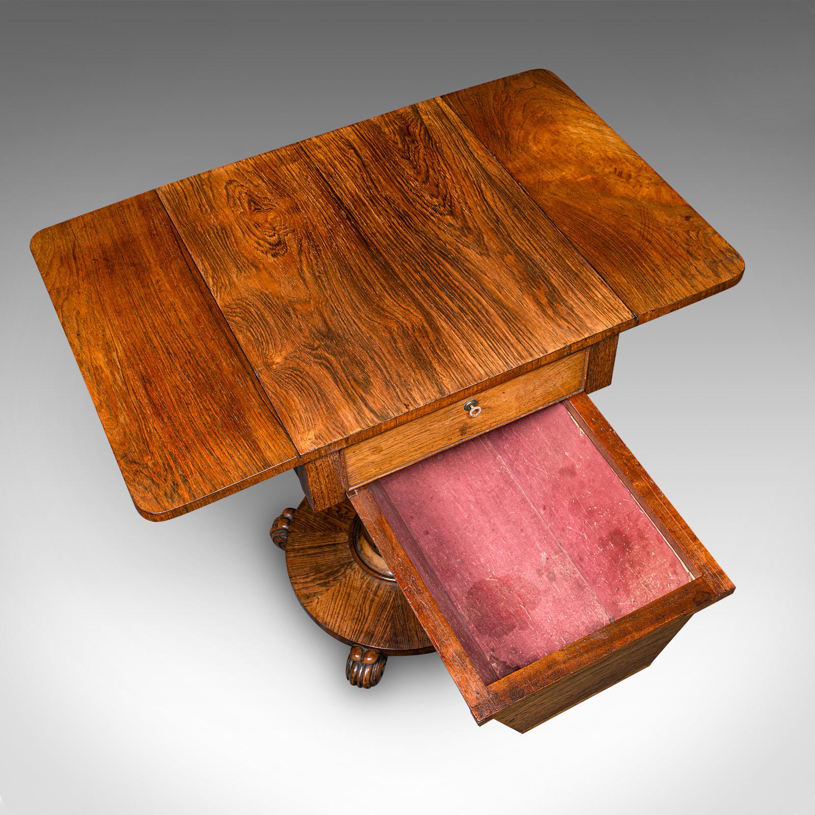 Ancienne table de travail pour dames, anglaise, à abattant, couture, jeux, William IV, C.C.C. en vente 4