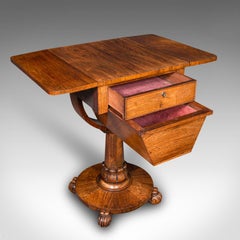 Antique Ladies Work Table, English, Drop-Leaf, Sewing, Games, William IV, C.1835