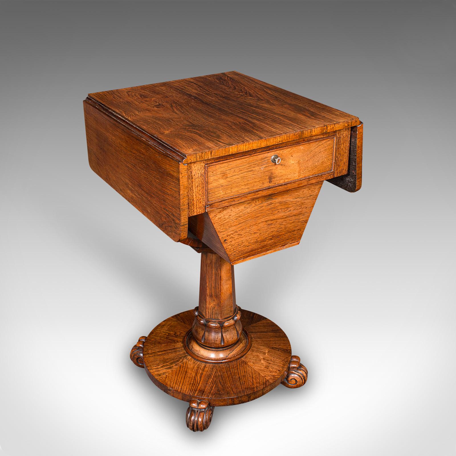 Britannique Ancienne table de travail pour dames, anglaise, à abattant, couture, jeux, William IV, C.C.C. en vente