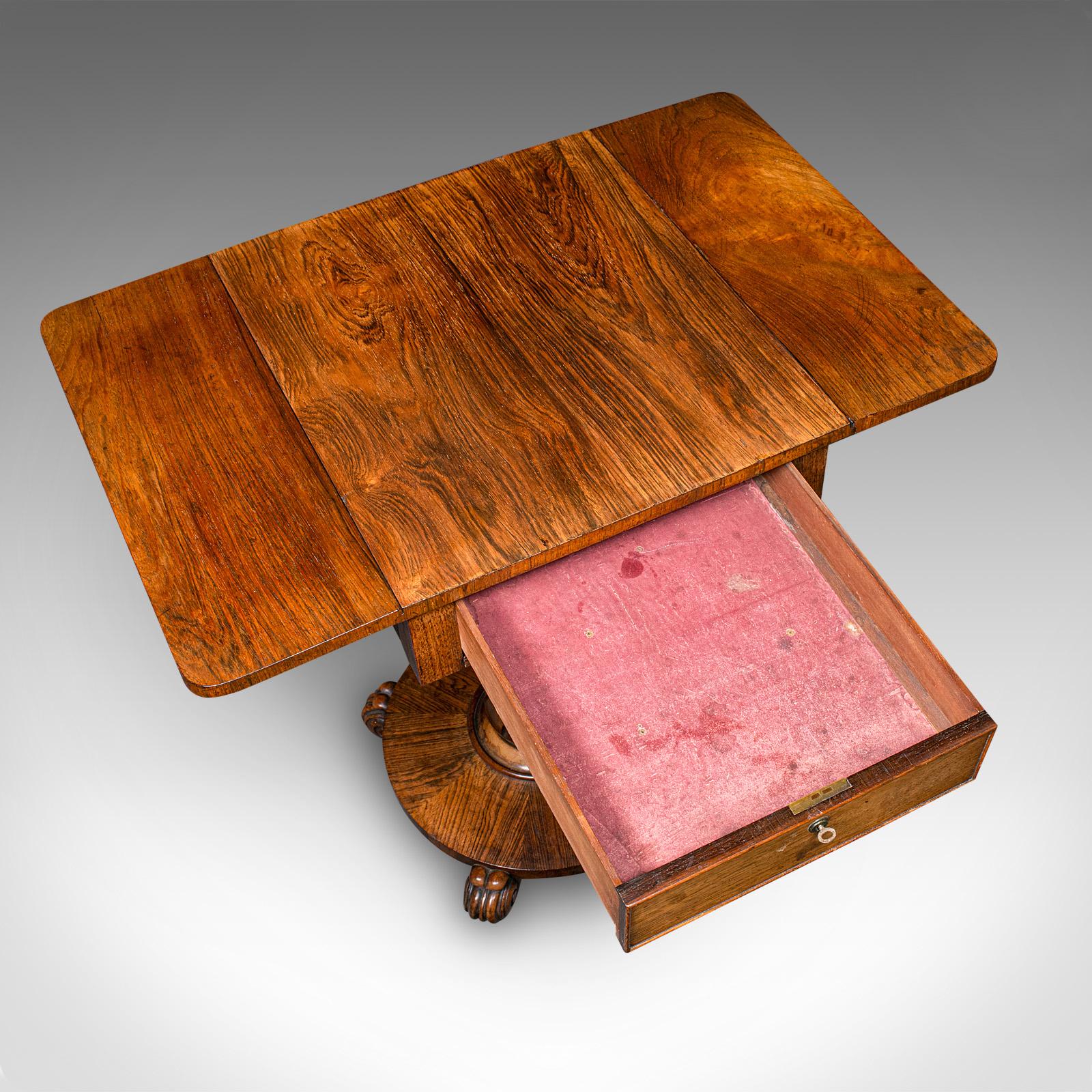 Ancienne table de travail pour dames, anglaise, à abattant, couture, jeux, William IV, C.C.C. en vente 3