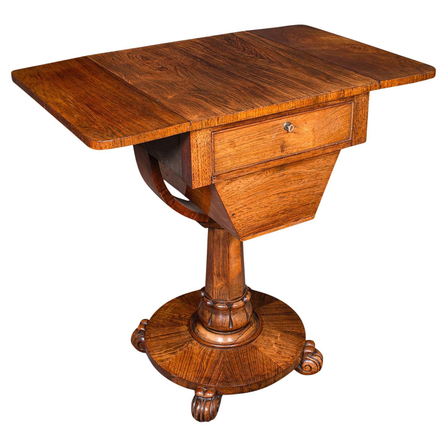 Ancienne table de travail pour dames, anglaise, à abattant, couture, jeux, William IV, C.C.C. en vente