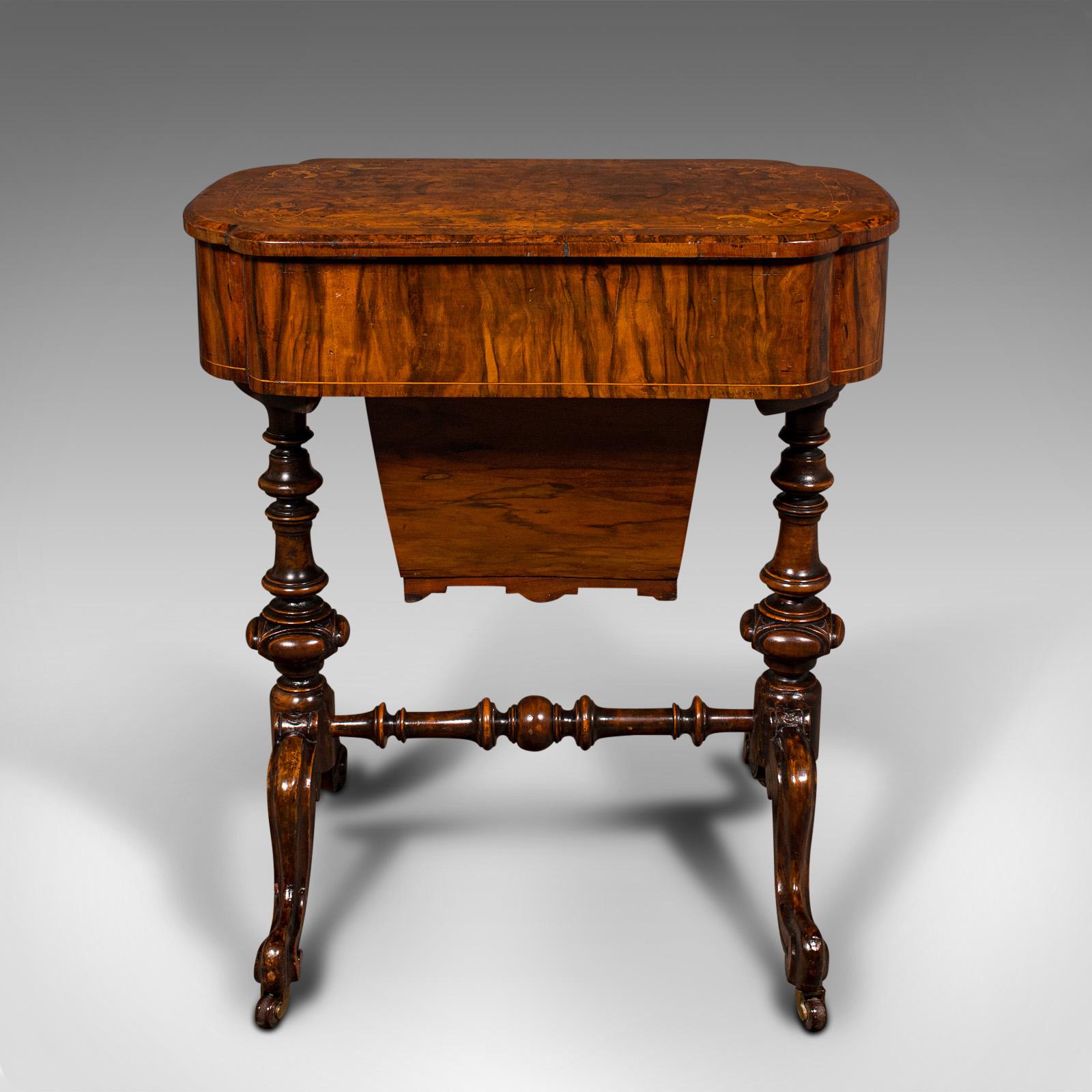 Antique Ladies Work Table, English, Walnut, Writing, Waring & Gillow, Victorian For Sale 1