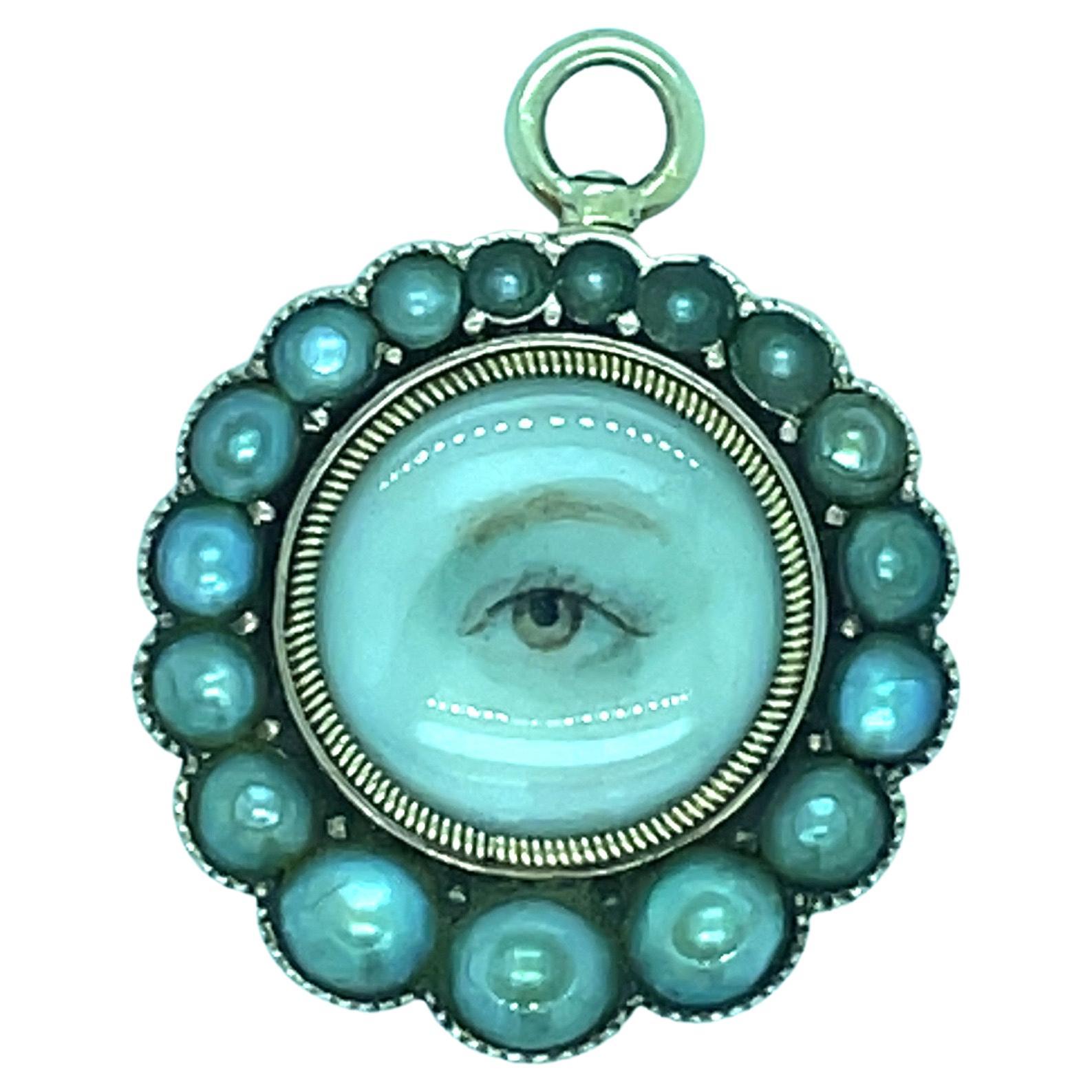 Round Cut Antique Lady's Eye Miniature Gold Pendant