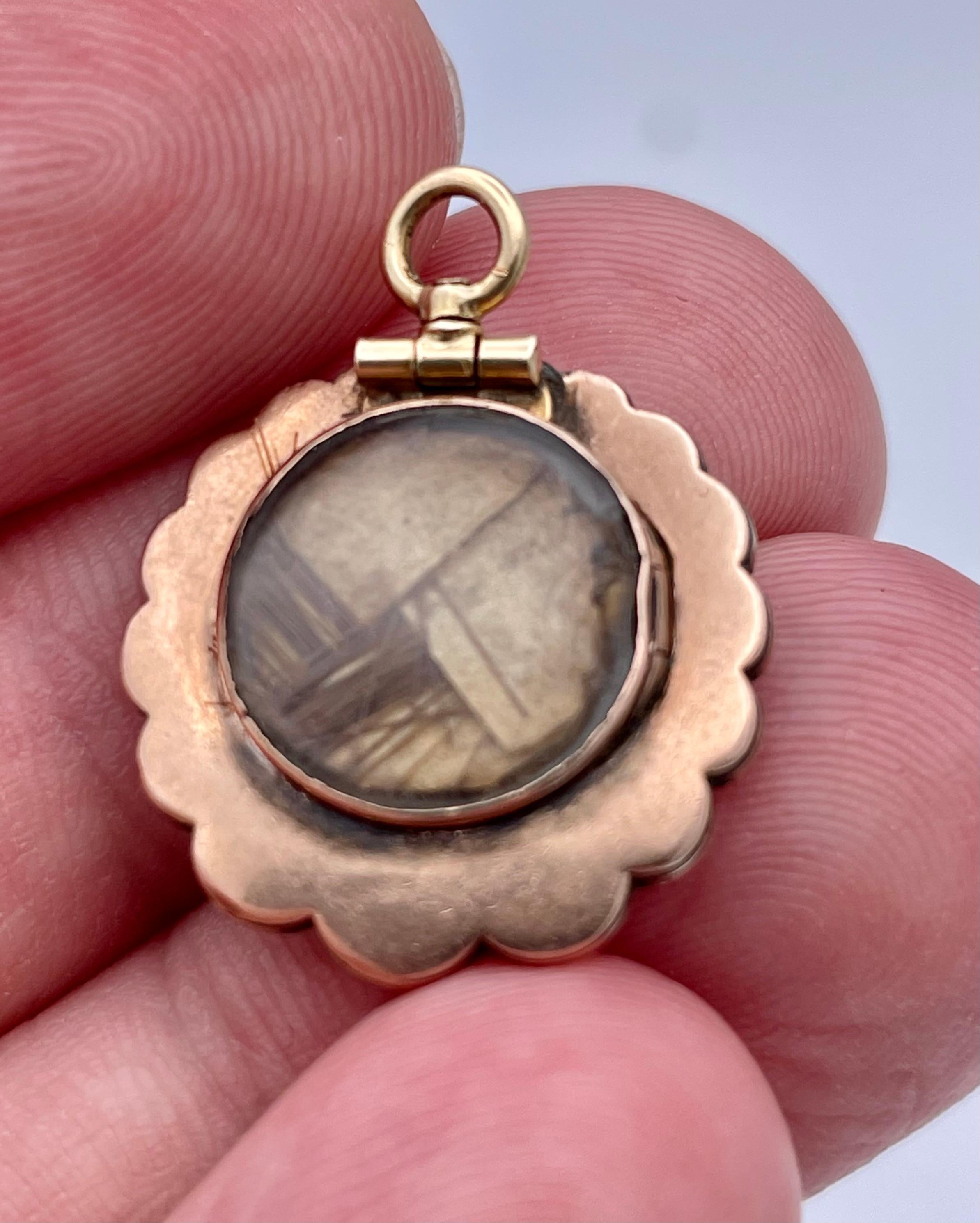 Antique Lady's Eye Miniature Gold Pendant 1