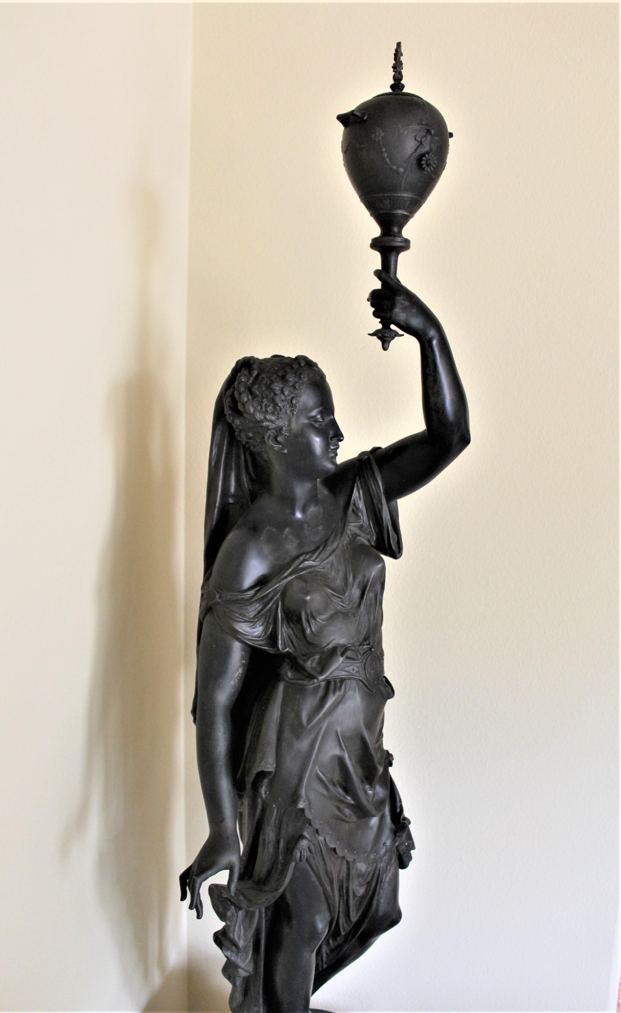 European Antique Ladies, Newel Post Lamps, Art Nouveau, Spelter L& R Sides  very Large
