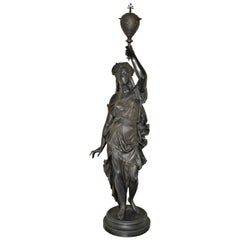 Antike Damen:: Newel Post Lampen:: Art Nouveau:: Spelter L& R Seiten sehr groß